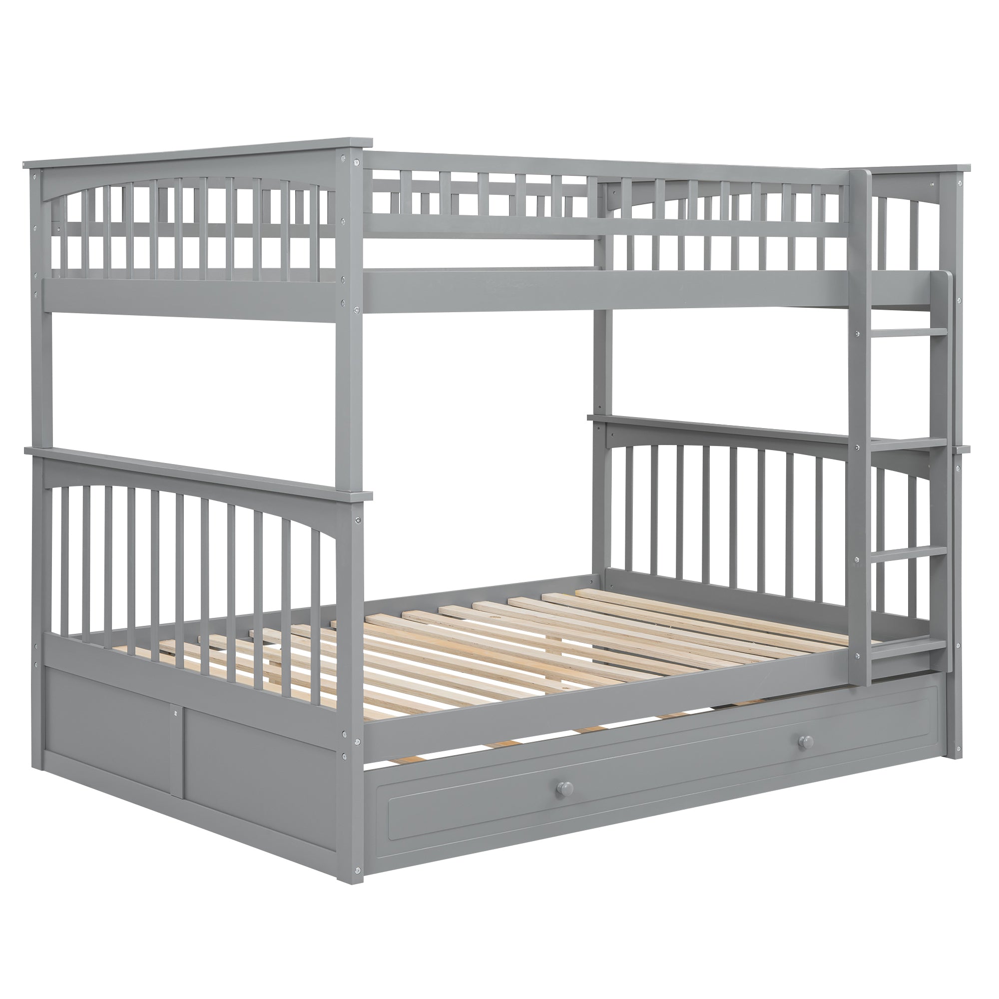 Full over Full Bunk Bed with Twin Size Trundle, Convertible Beds, Gray - Atlantic Fine Furniture Melbourne FL