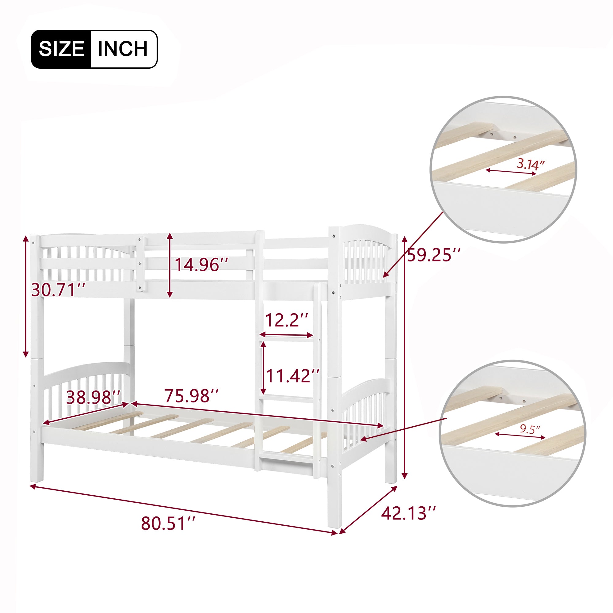 Twin Over Twin Bunk Bed with Ladder,White ( OLD SKU: LP000066AAK)