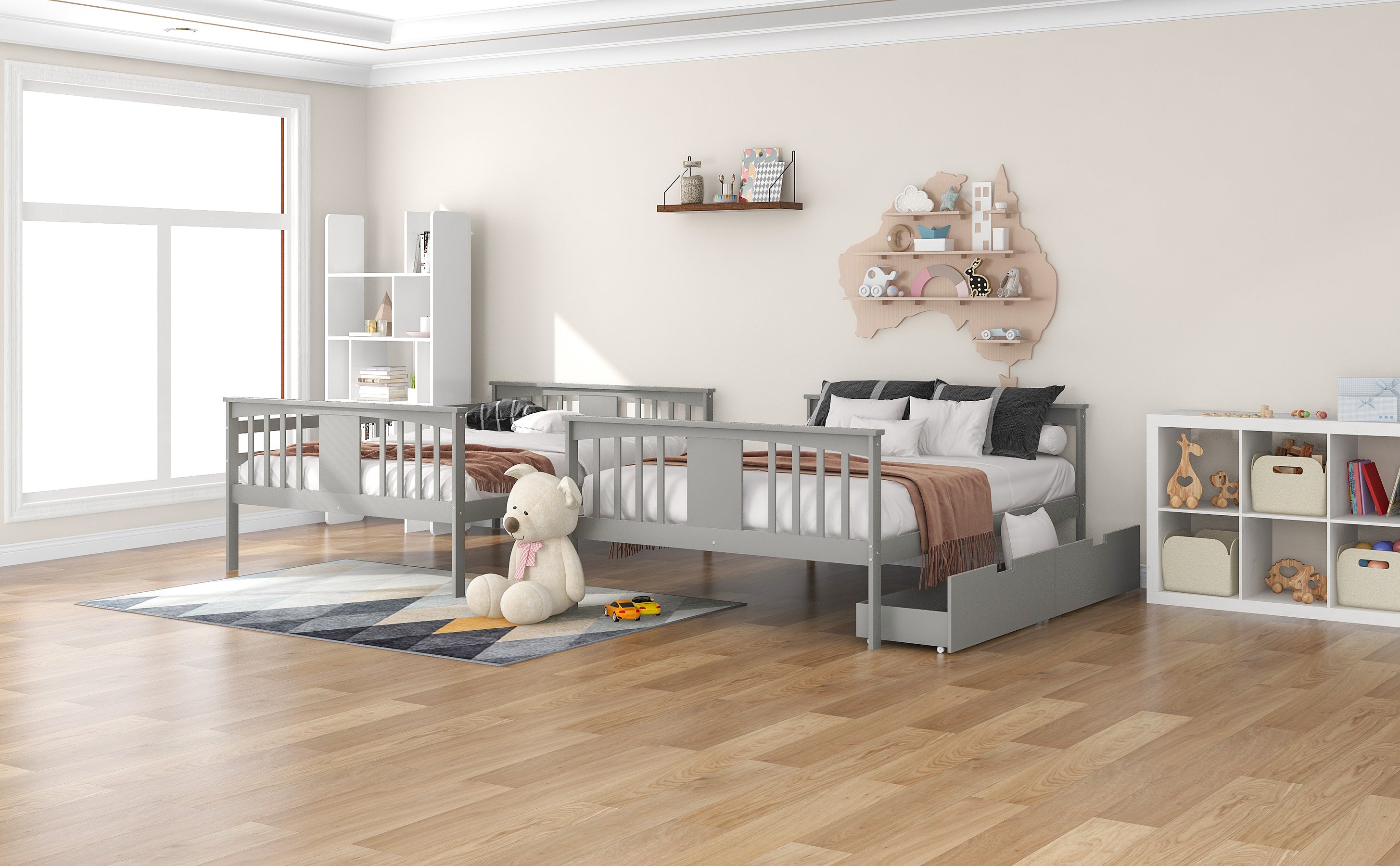 Full over Full Bunk Bed with Drawers and Ladder for Bedroom, Guest Room Furniture-Gray(OLD SKU :LP000205AAE) - Atlantic Fine Furniture Melbourne FL