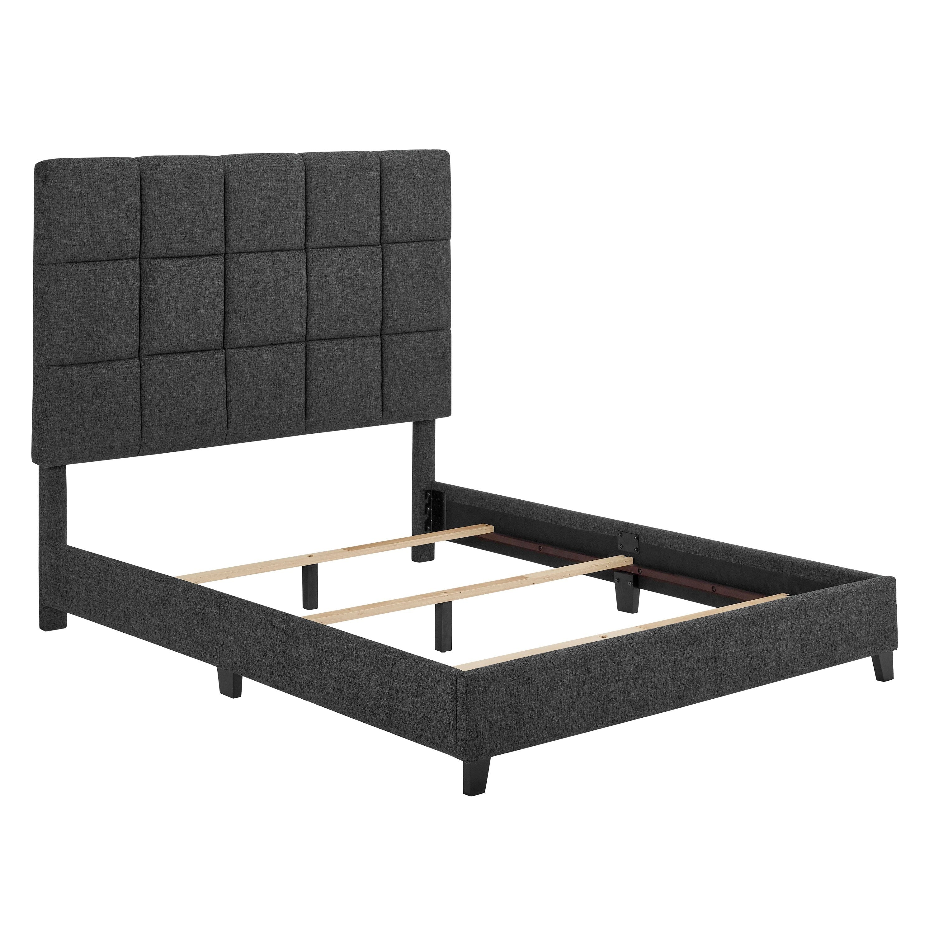 Bridgevine Home Queen Size Grey Squares Upholstered Platform Bed - Atlantic Fine Furniture Melbourne FL