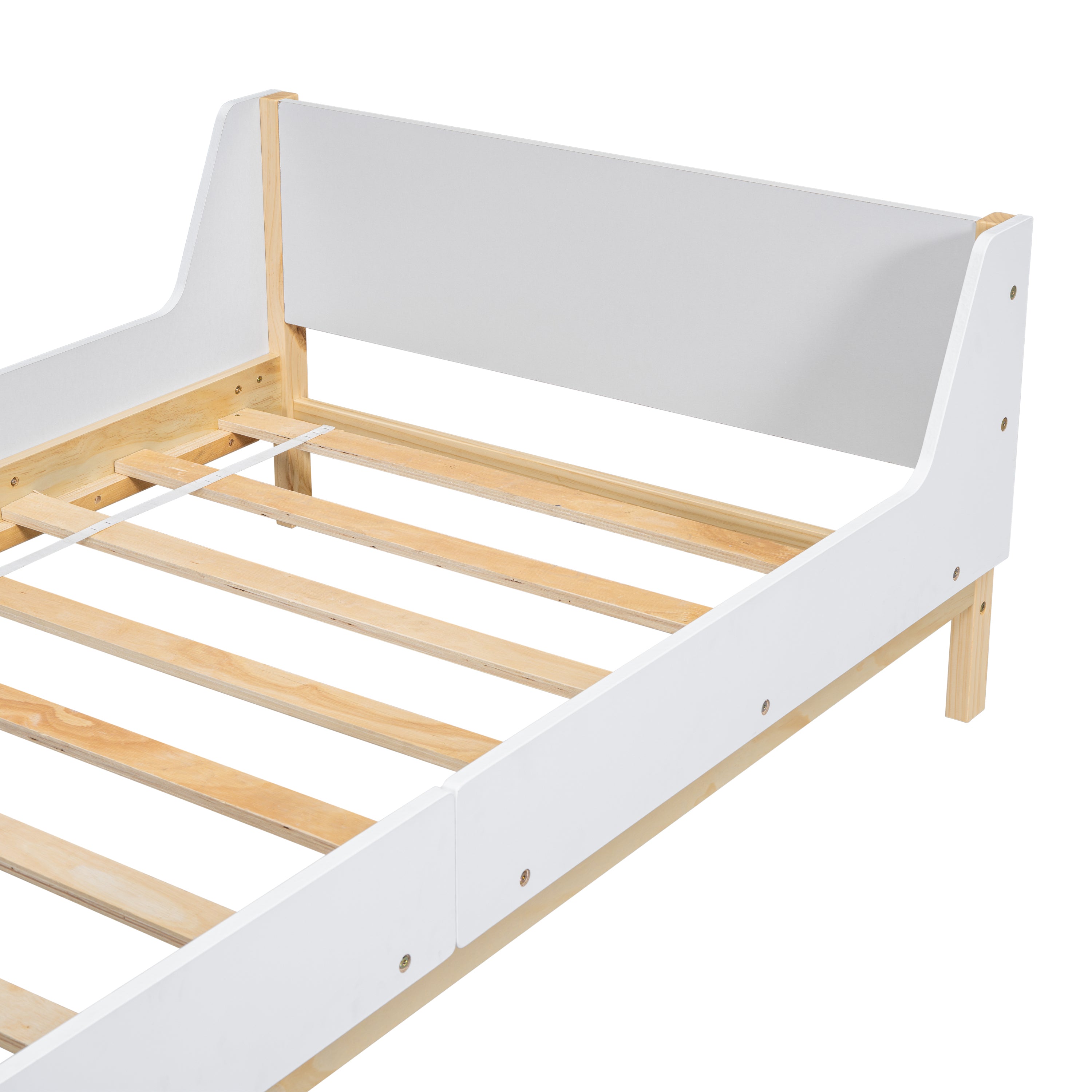 Twin Bed with Headboard, Footboard, Safeguards, Built-in Bed-end Book Storage Rack ,White