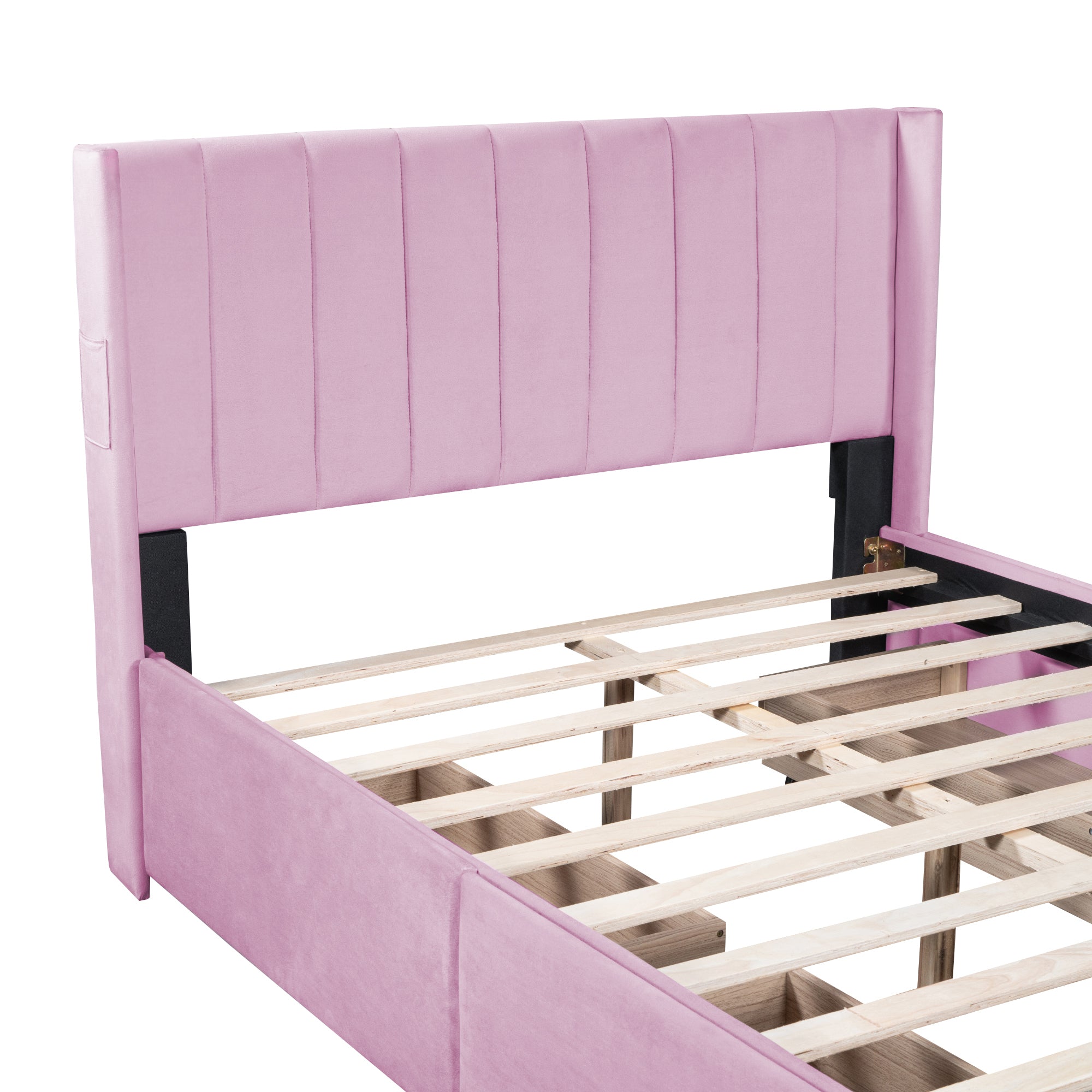 Full Size Upholstered Bed with 4 Drawers, Pink - Atlantic Fine Furniture Melbourne FL