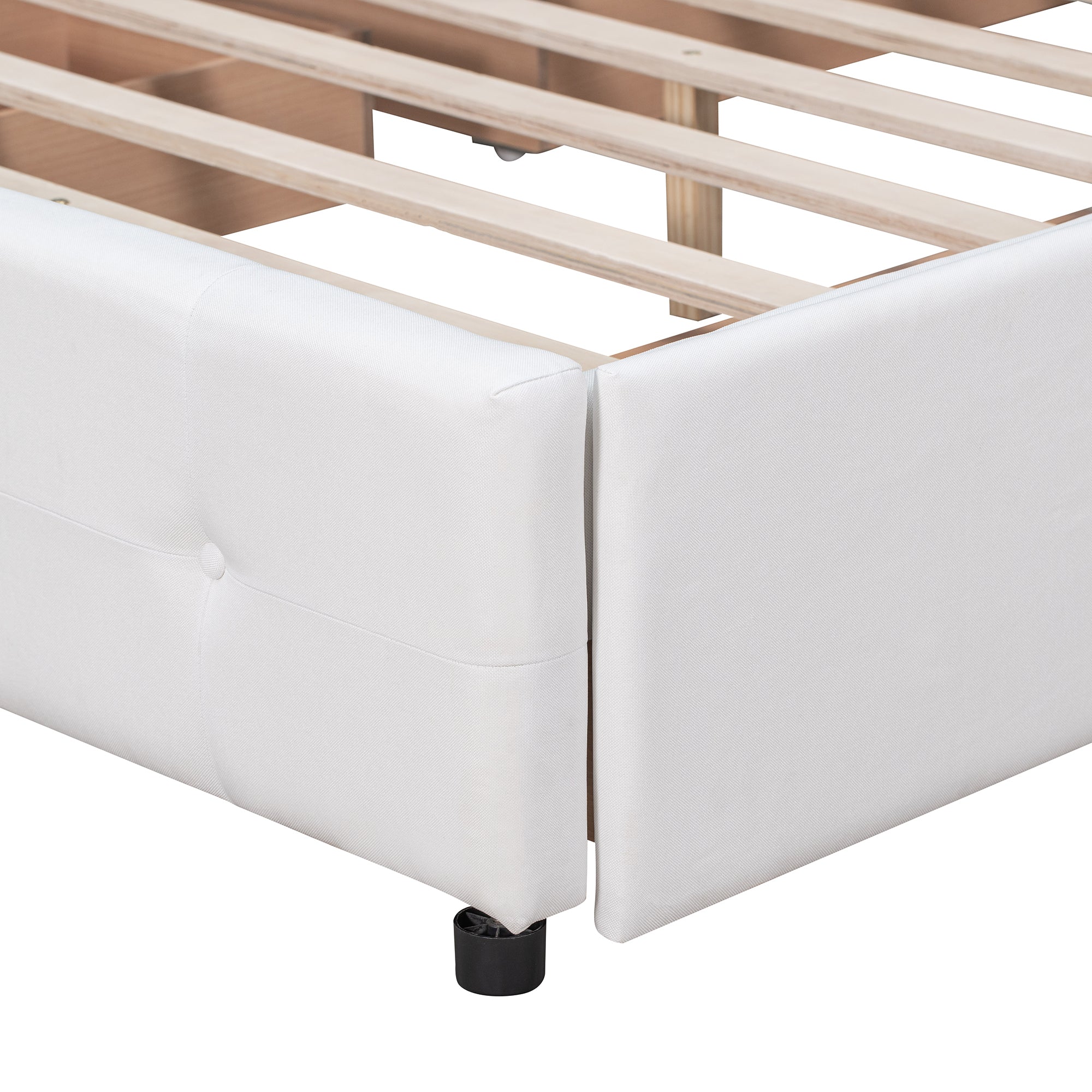 Upholstered Platform Bed with Classic Headboard and 4 Drawers, No Box Spring Needed, Linen Fabric, Queen Size White - Atlantic Fine Furniture Melbourne FL