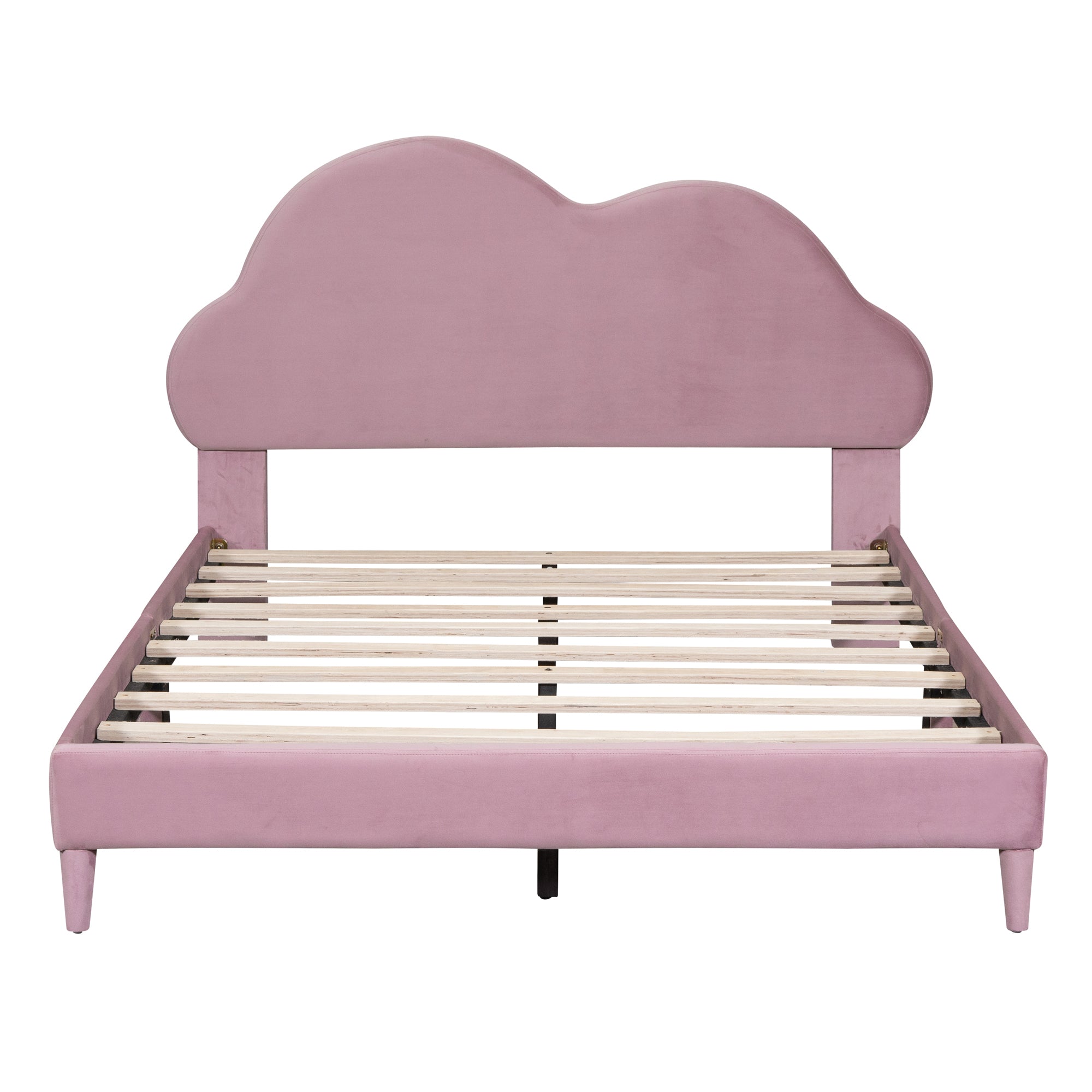 Full size Upholstered Cloud-Shape Bed ,Velvet Platform Bed with Headboard,No Box-spring Needed,Pink - Atlantic Fine Furniture Melbourne FL