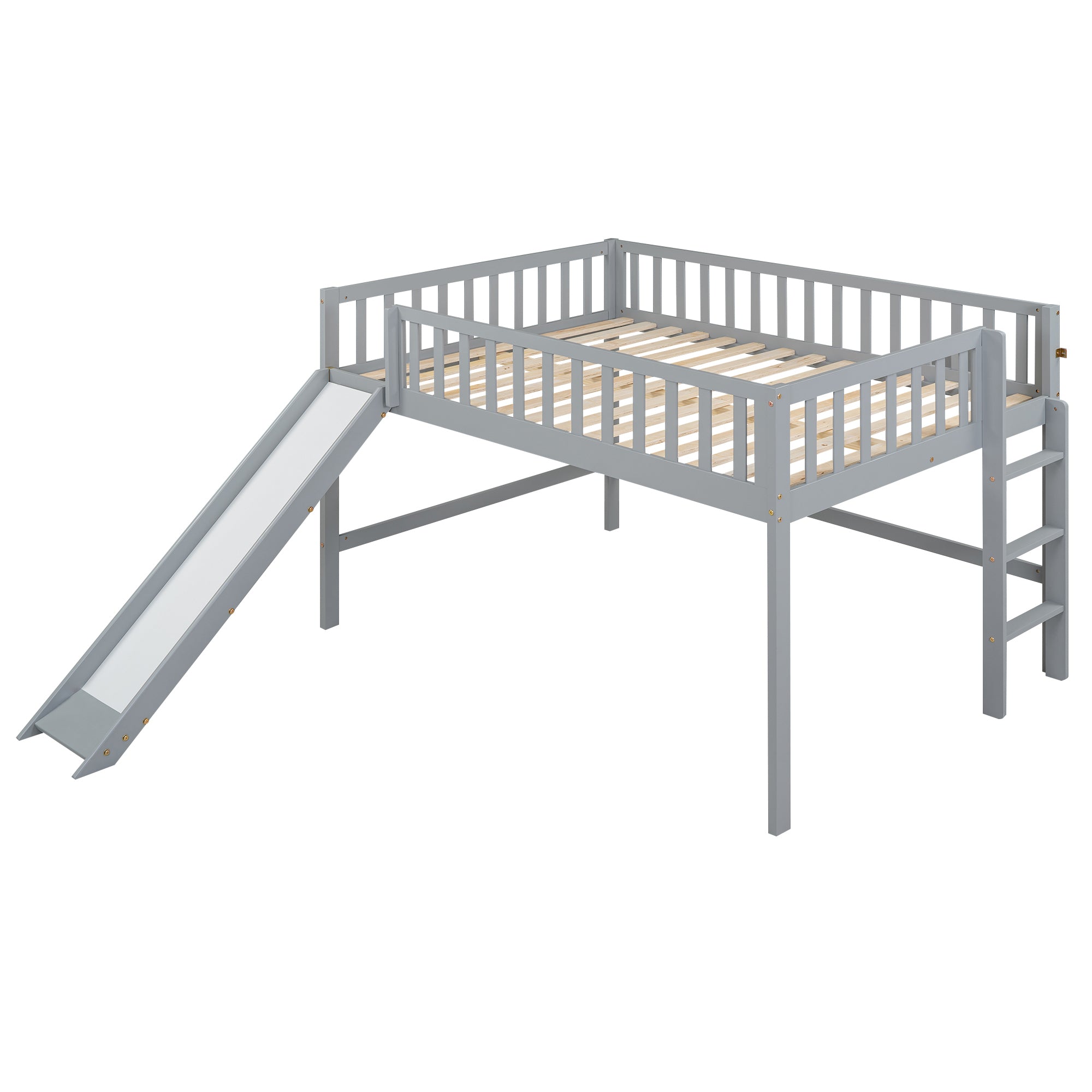 Full Size Low Loft Bed with Ladder and Slide,Gray - Atlantic Fine Furniture Melbourne FL