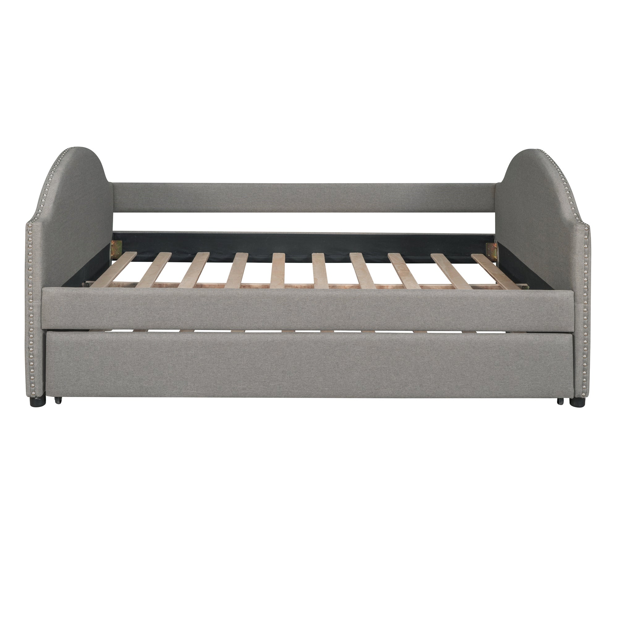 Full size Upholstered Daybed with Twin Size Trundle, Wood Slat Support, Gray(OLD SKU :LP000118AAE)
