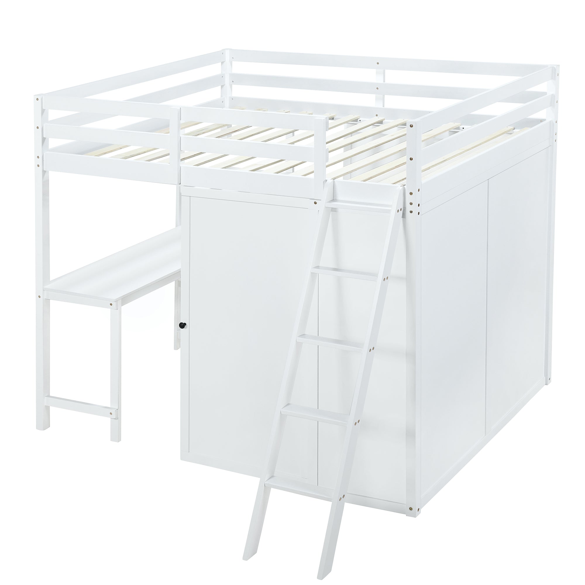 Full Size Loft Bed with Wardrobe and Desk and Shelves, White - Atlantic Fine Furniture Melbourne FL
