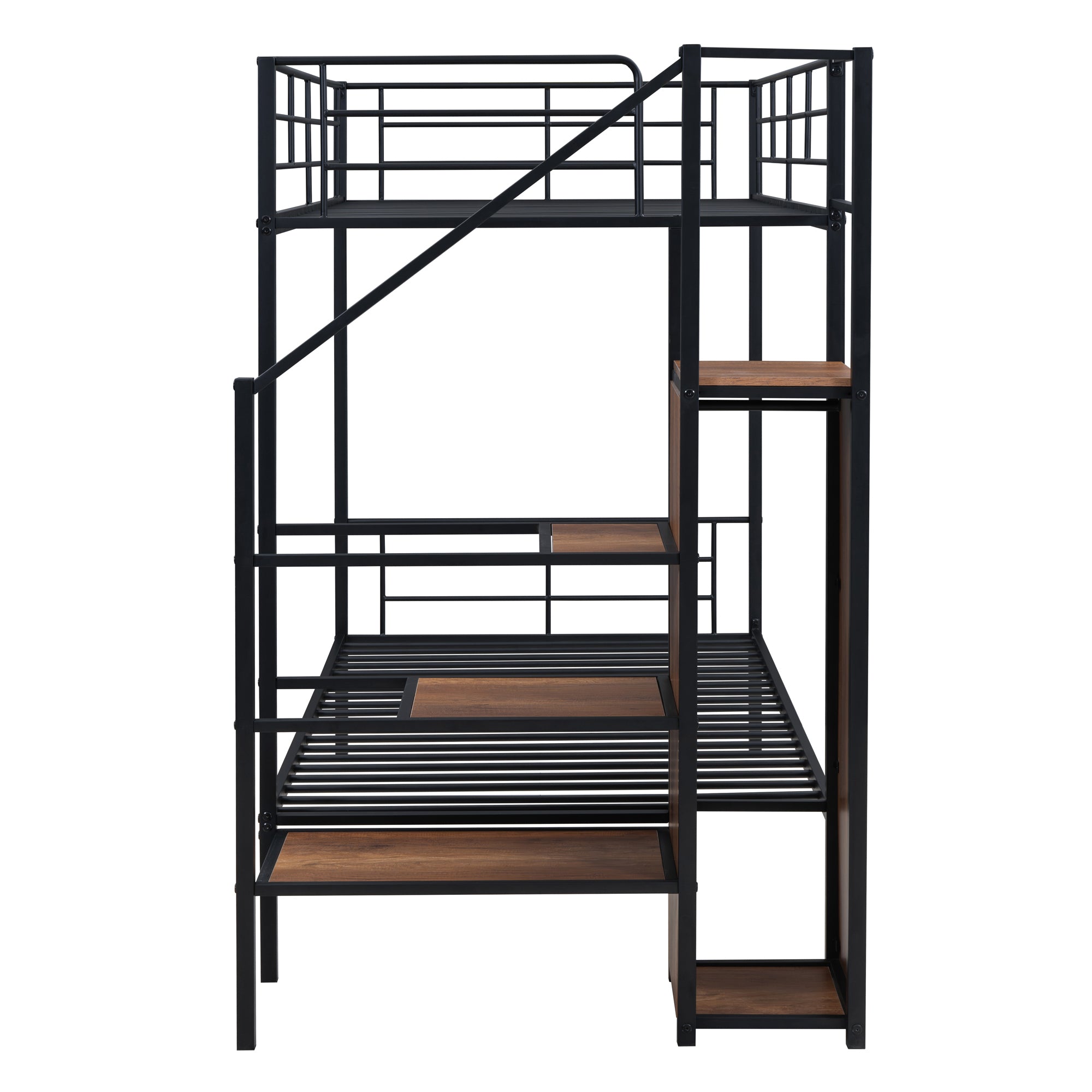 Twin Over Twin Metal Bunk Bed with Lateral Storage Ladder and Wardrobe, Black - Atlantic Fine Furniture Melbourne FL