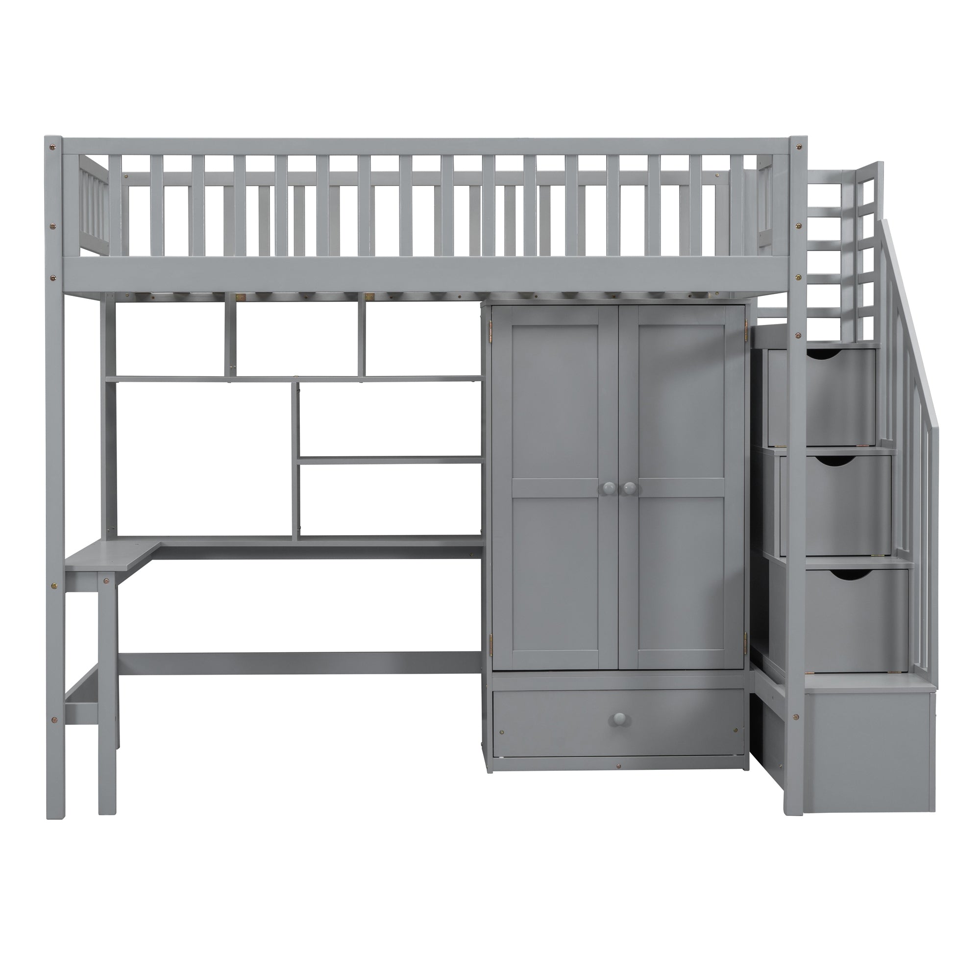 Twin size Loft Bed with Bookshelf,Drawers,Desk,and Wardrobe-Gray - Atlantic Fine Furniture Melbourne FL