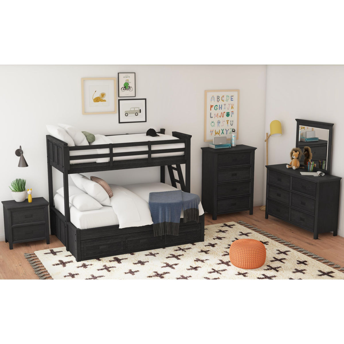 Hampton Kids Bunk With Ladder And Trundle in Black by Elements International, view 30