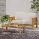 Acacia Wood Loveseat And Coffee Table Set With Cushions