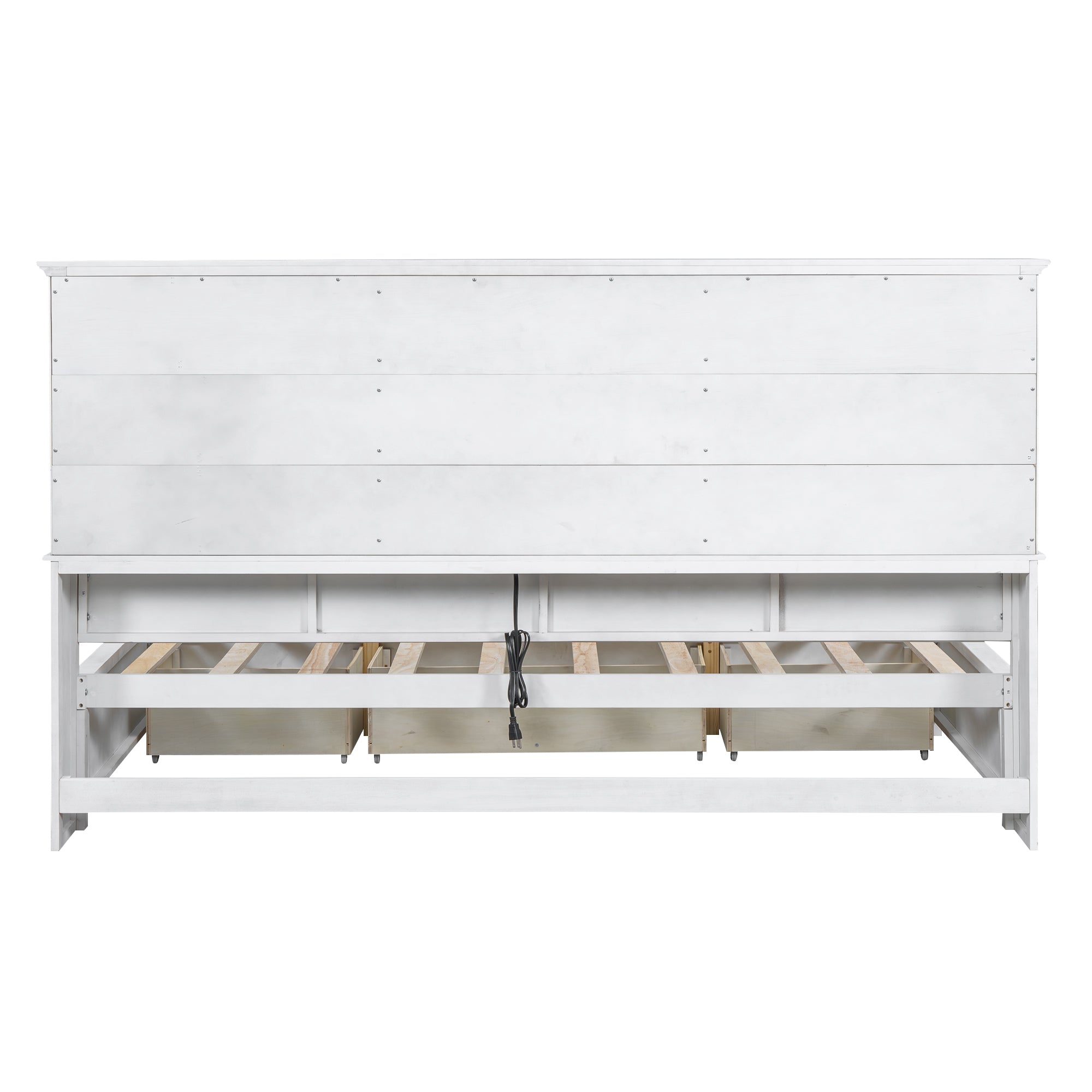 Twin Size Wood Daybed with Multi-Storage Shelves, Charging Station and 3 Drawers, Antique White - Atlantic Fine Furniture Melbourne FL