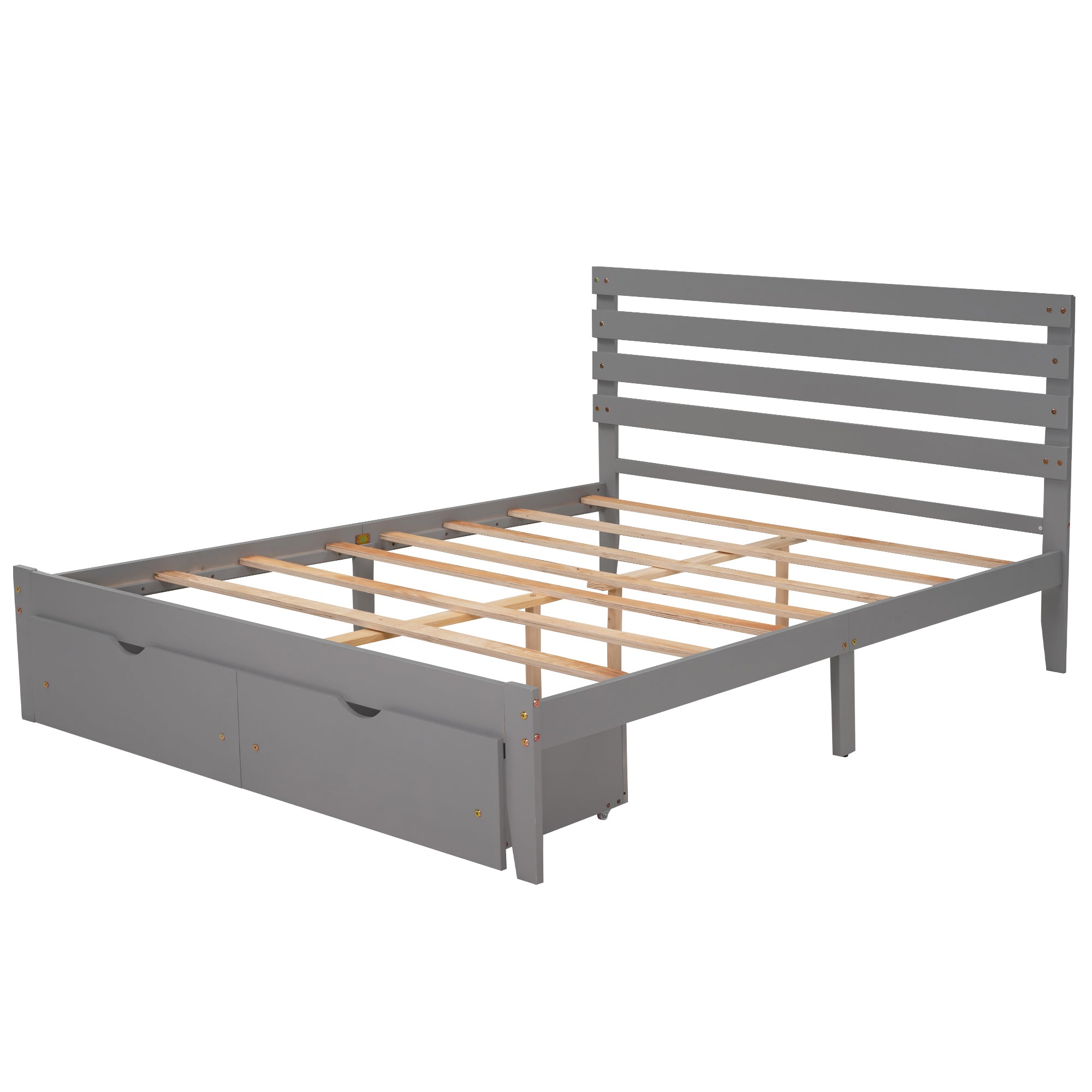 Queen Size Platform Bed with Drawers, Gray(New SKU:WF288469AAE) - Atlantic Fine Furniture Melbourne FL