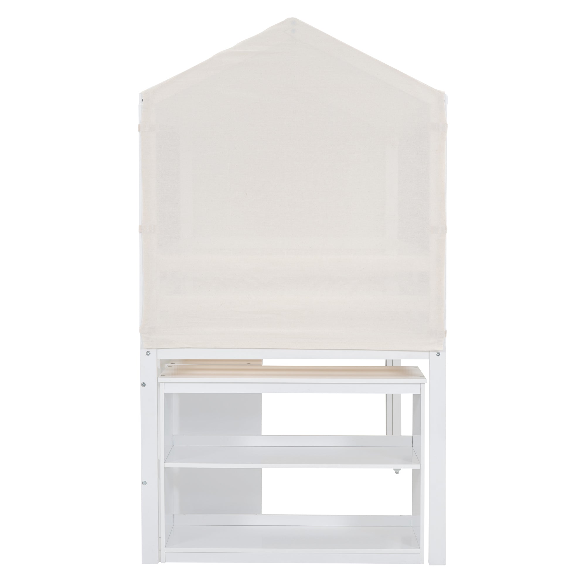 Twin Size Loft Bed with Rolling Cabinet, Shelf and Tent - White - Atlantic Fine Furniture Melbourne FL