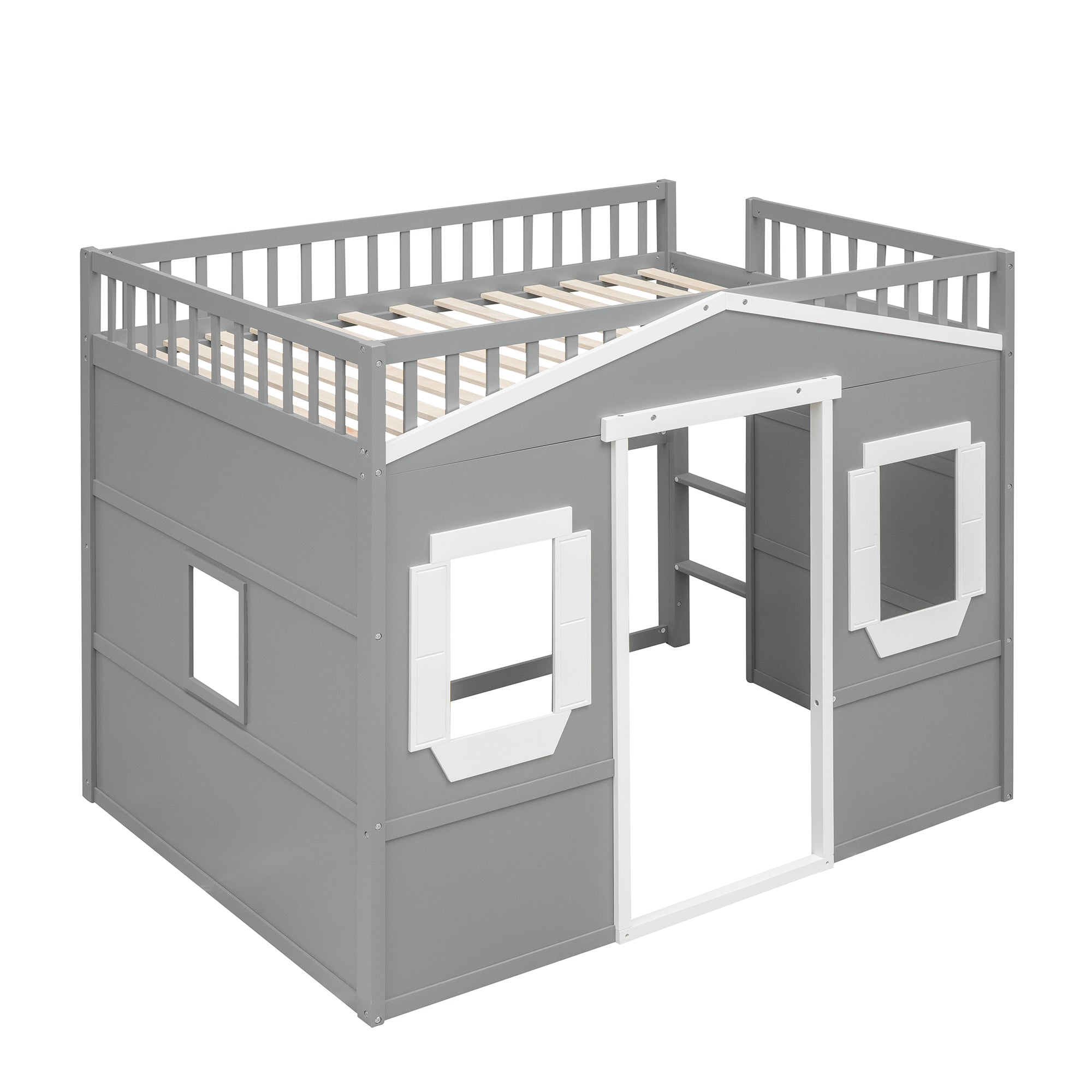 Full Size House Loft Bed With Ladder-Gray+White Frame - Atlantic Fine Furniture Melbourne FL