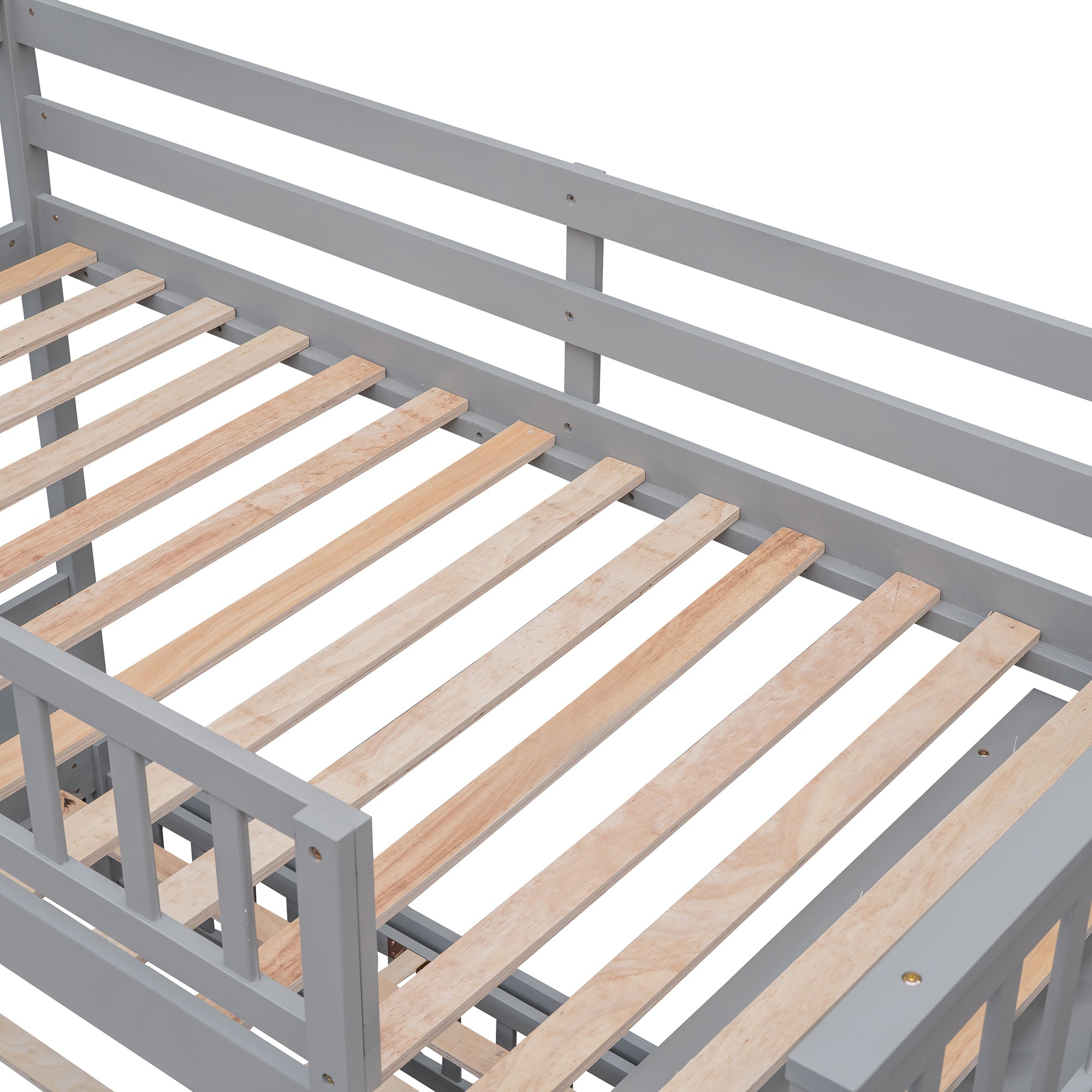 Wooden Twin Over Full Bunk Bed With Six Drawers And Flexible Shelves,Bottom Bed With Wheels,Gray(OLD SKU:LP000531AAE) - Atlantic Fine Furniture Melbourne FL