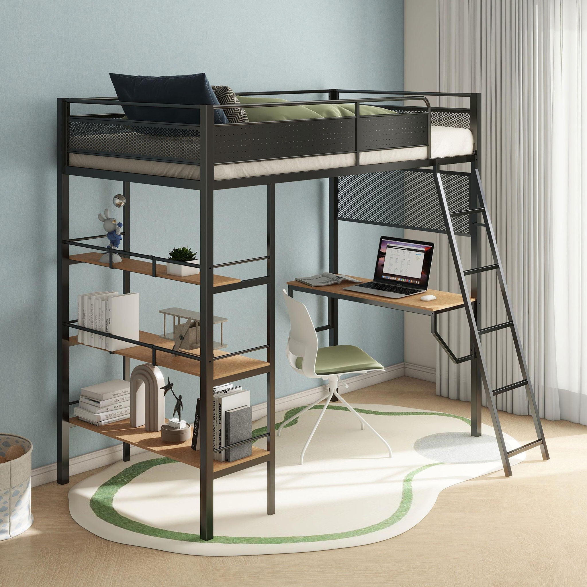 Campus 3-shelf Metal Twin Workstation Loft Bed Matte Black