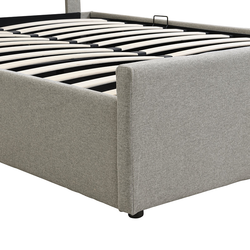 Full Size Sleigh Bed with Side-Tilt Hydraulic Storage System, Linen Upholstery, Gray - Atlantic Fine Furniture Melbourne FL