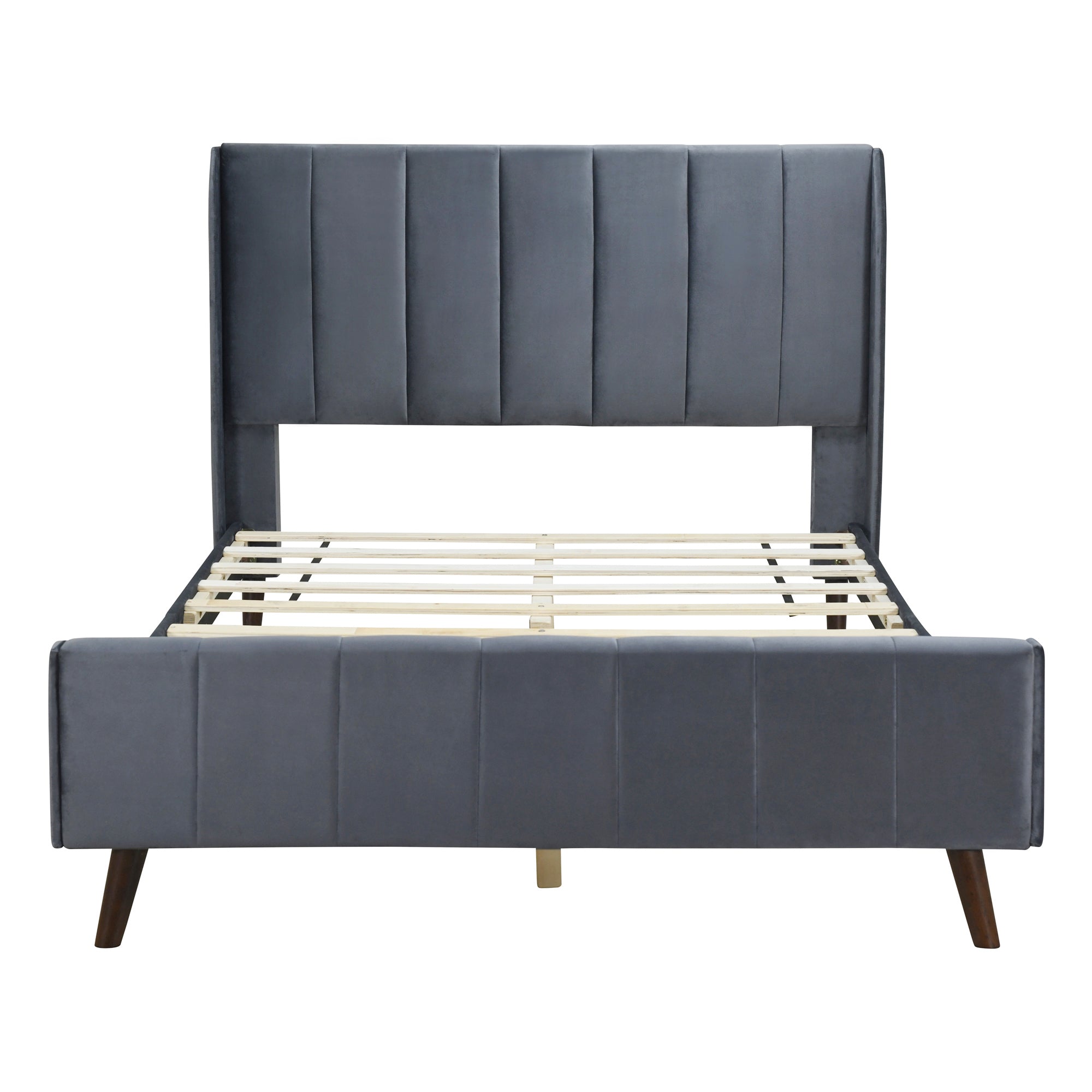 Full Size Upholstered Platform Bed, Velvet, Gray - Atlantic Fine Furniture Melbourne FL