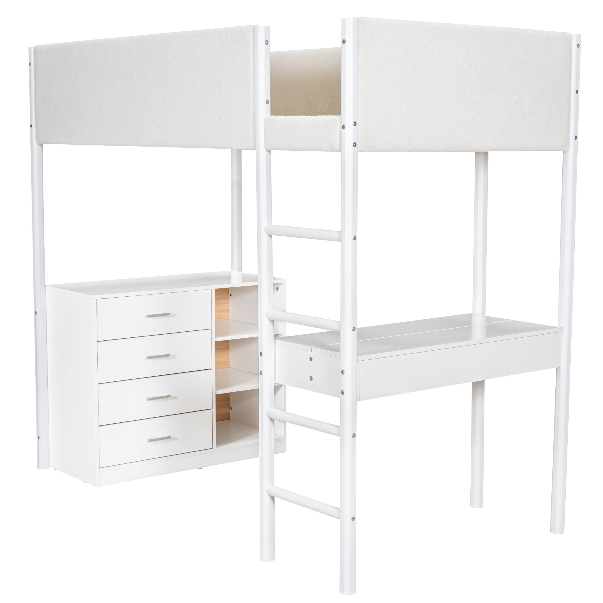Twin Size Teddy FleeceLoft Bed Wood Bed, White - Atlantic Fine Furniture Melbourne FL