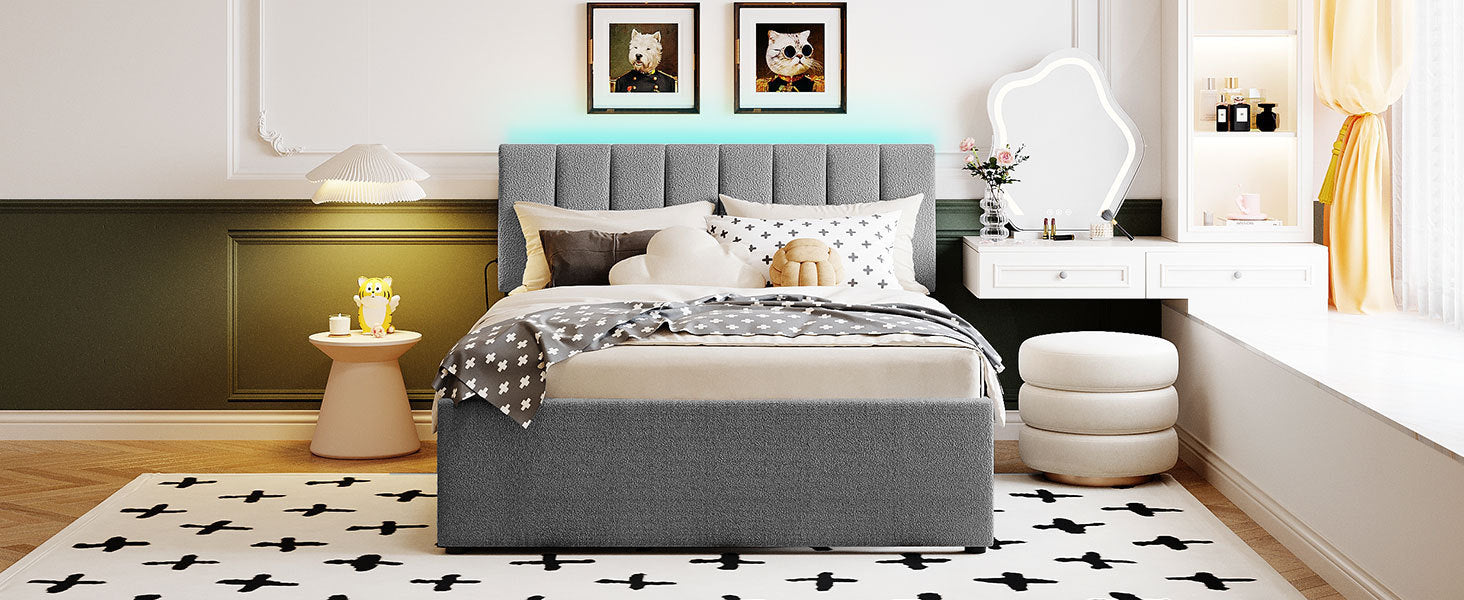 Teddy Fleece Full Size Upholstered Platform Bed with Trundle, Gray - Atlantic Fine Furniture Melbourne FL