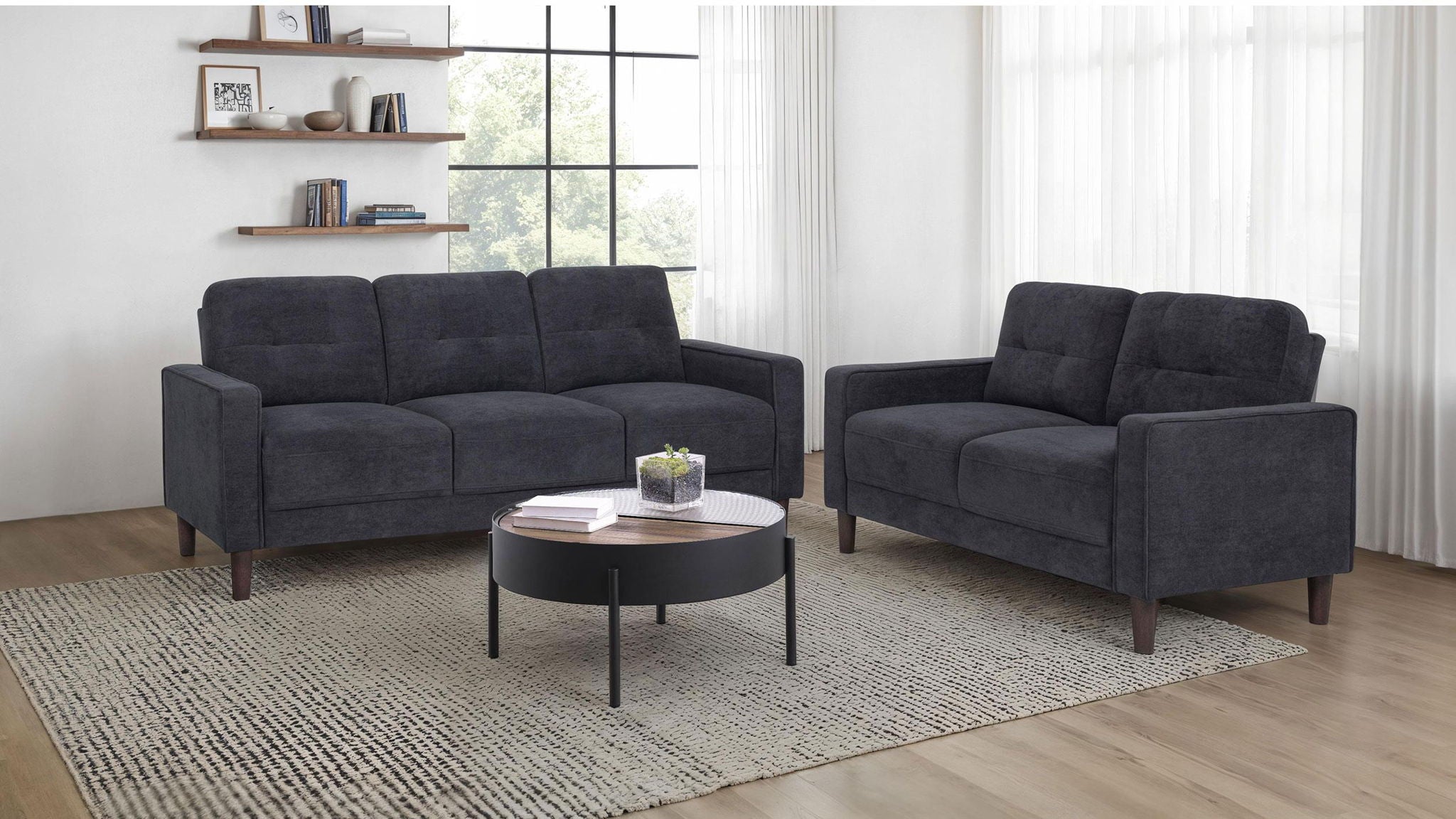 Bowen II 2-piece Upholstered Track Arm Sofa Set Steel Grey