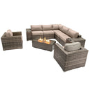 Rattan Wicker Patio Set With Cushions And Concrete Fire Pit