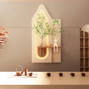 Adjustable 3 Color LED Sandstone Wall Decor With Simulated Plants, Glass Vase & Rabbit Statue - Light Coffee