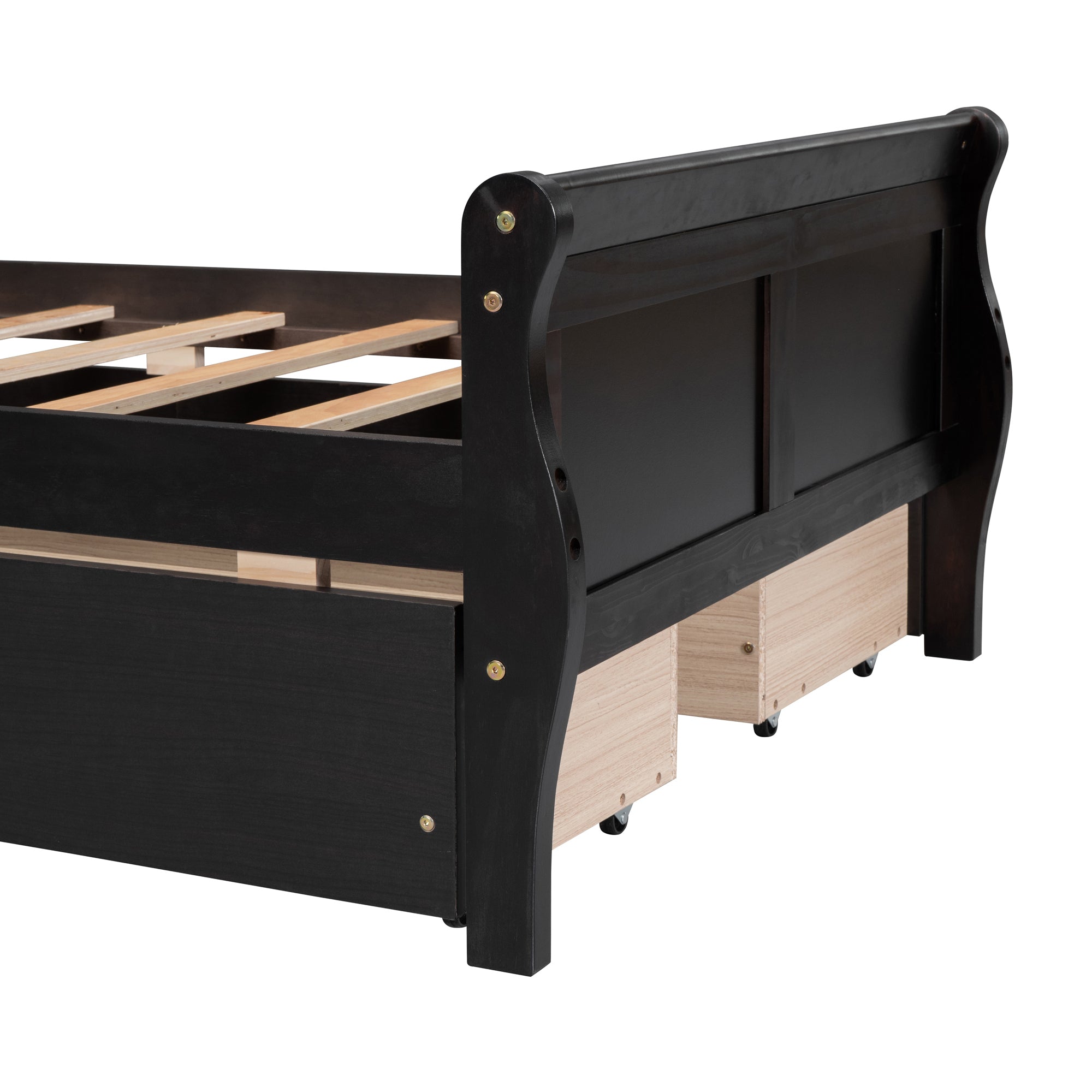 Twin Size Wood Platform Bed with 4 Drawers and Streamlined Headboard & Footboard, Espresso - Atlantic Fine Furniture Melbourne FL