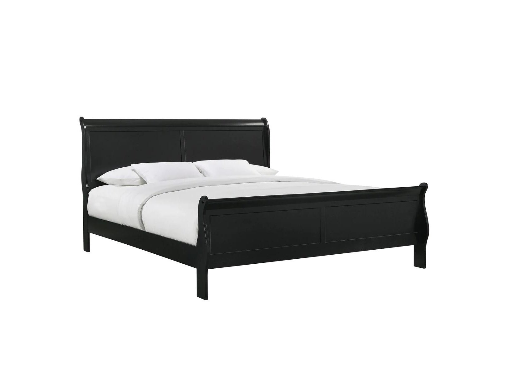 Louis Phillipe Black Finish Queen Size Panel Sleigh Bed Solid Wood Wooden Bedroom Furniture - Atlantic Fine Furniture Melbourne FL