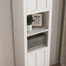 Wooden Bathroom Floor Storage Cabinet With 2 Doors And 6 Shelves - White