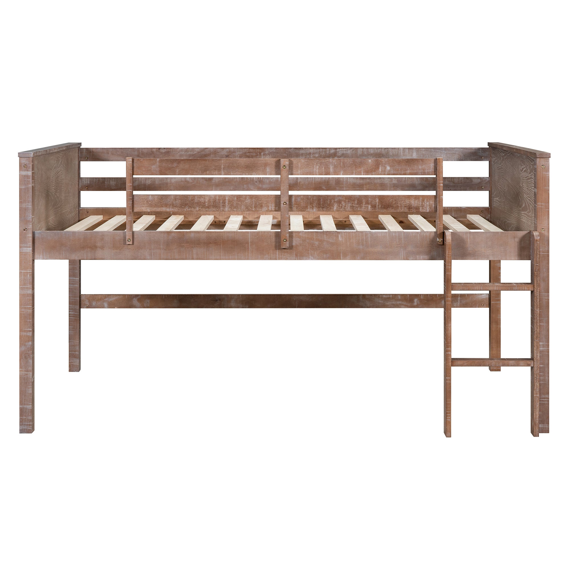 Wood Full Size Loft Bed with Hanging Clothes Racks, White Rustic Natural - Atlantic Fine Furniture Melbourne FL