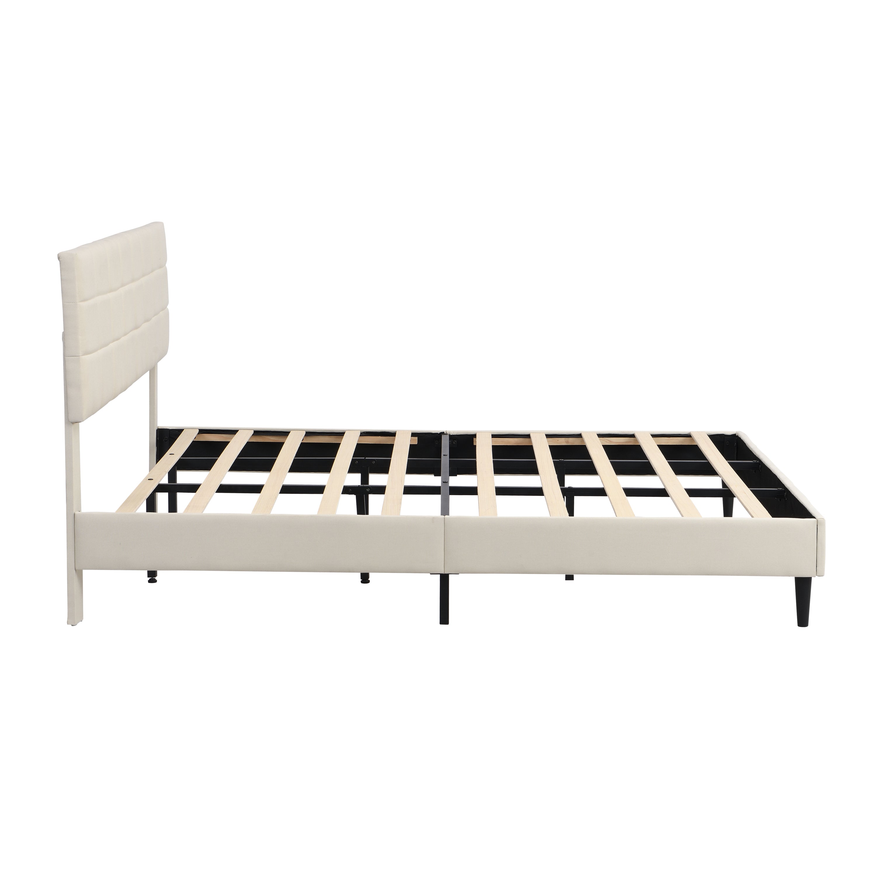 King Size Platform Bed Frame with Fabric Upholstered Headboard and Wooden Slats, No Box Spring Needed/Easy Assembly, Dark Beige - Atlantic Fine Furniture Melbourne FL