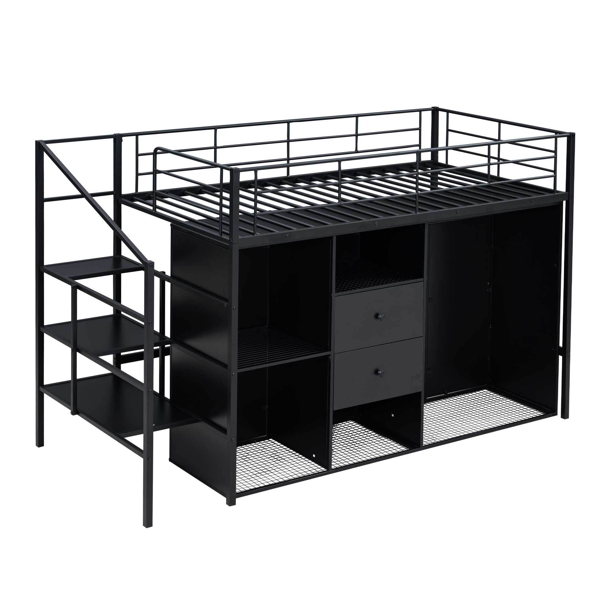 Twin Size Metal Loft Bed with Drawers, Storage Staircase and Small Wardrobe - Atlantic Fine Furniture Melbourne FL