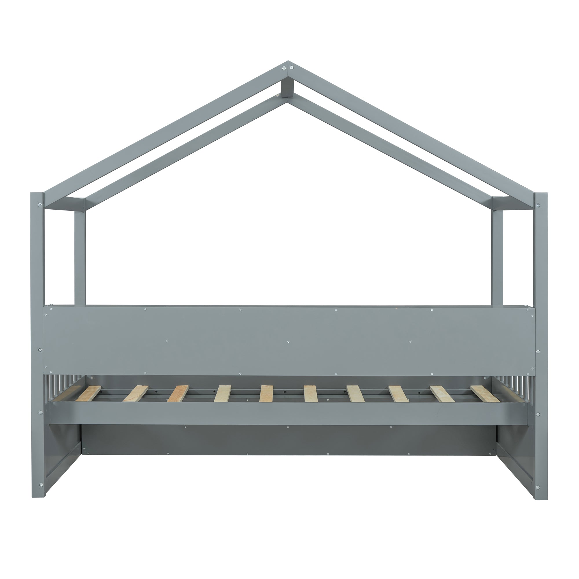 Twin Size Wooden House Bed with Shelves and a Mini-cabinet, Gray - Atlantic Fine Furniture Melbourne FL