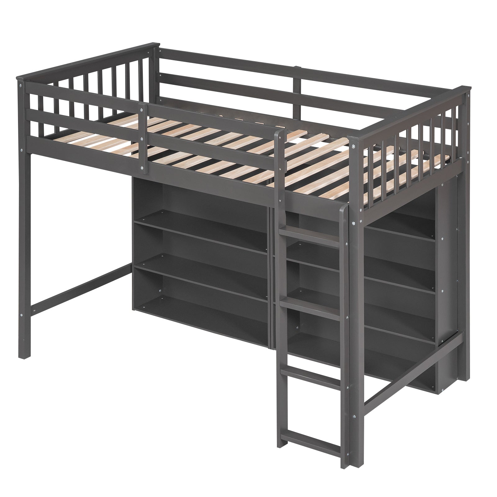 Twin Size Loft Bed with 8 Open Storage Shelves and Built-in Ladder, Gary - Atlantic Fine Furniture Melbourne FL