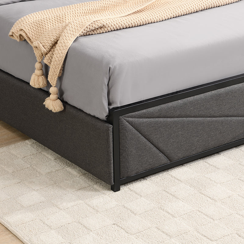 Full Bed Frame, Storage Headboard with Charging Station, Solid and Stable, Noise Free, No Box Spring Needed, Easy Assembly