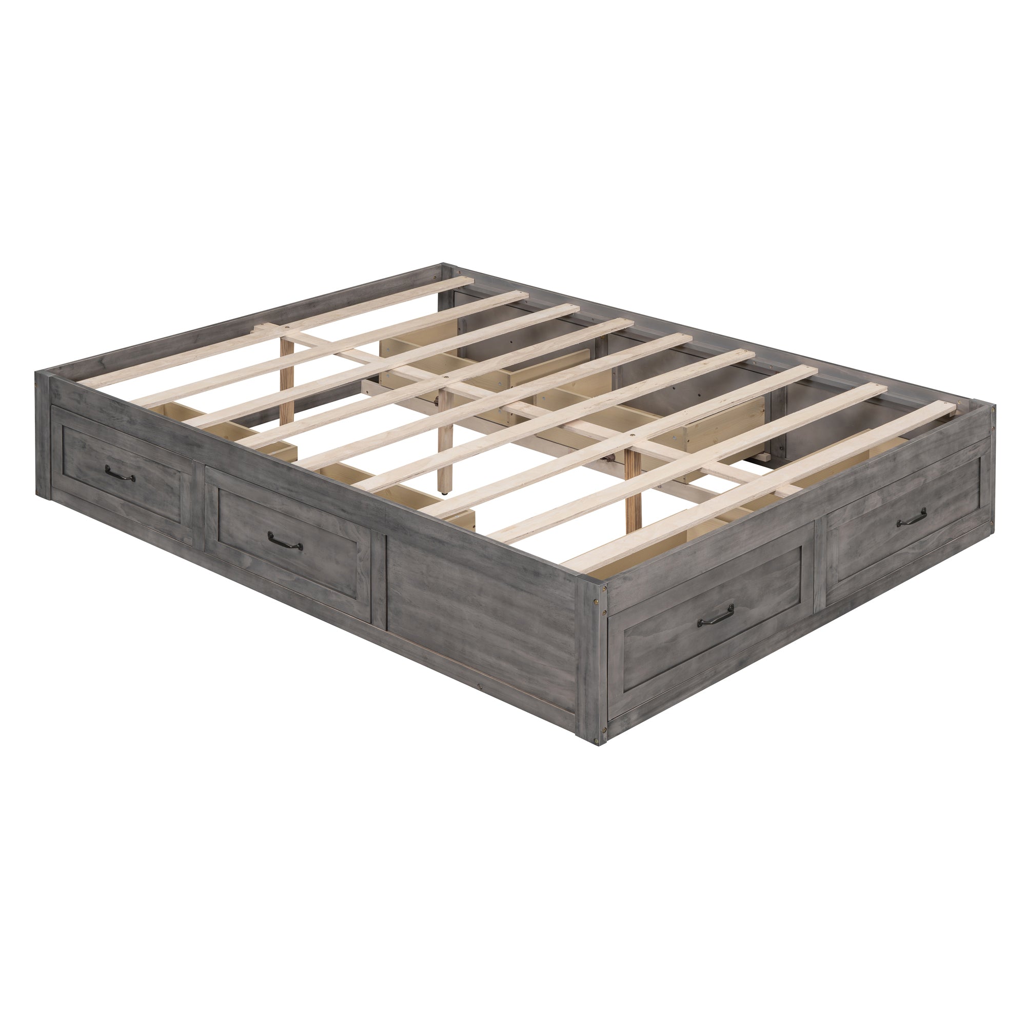 Queen Size Platform Bed with 6 Storage Drawers,Antique Gray - Atlantic Fine Furniture Melbourne FL