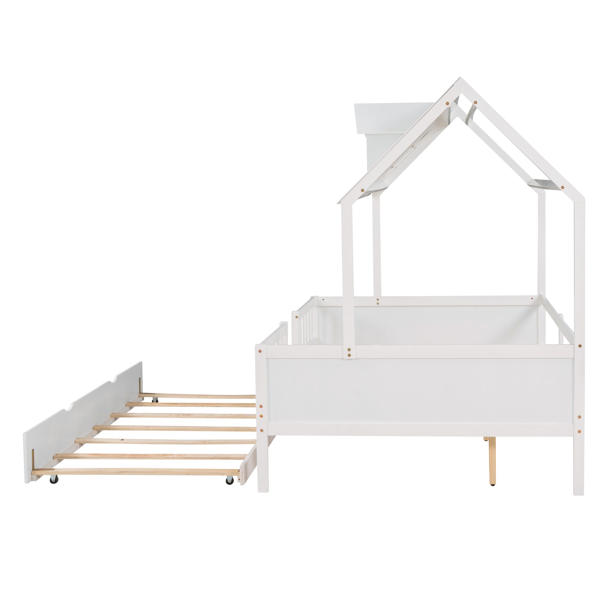 Full Size House Bed Wood Bed with Twin Size Trundle ( White ) - Atlantic Fine Furniture Melbourne FL