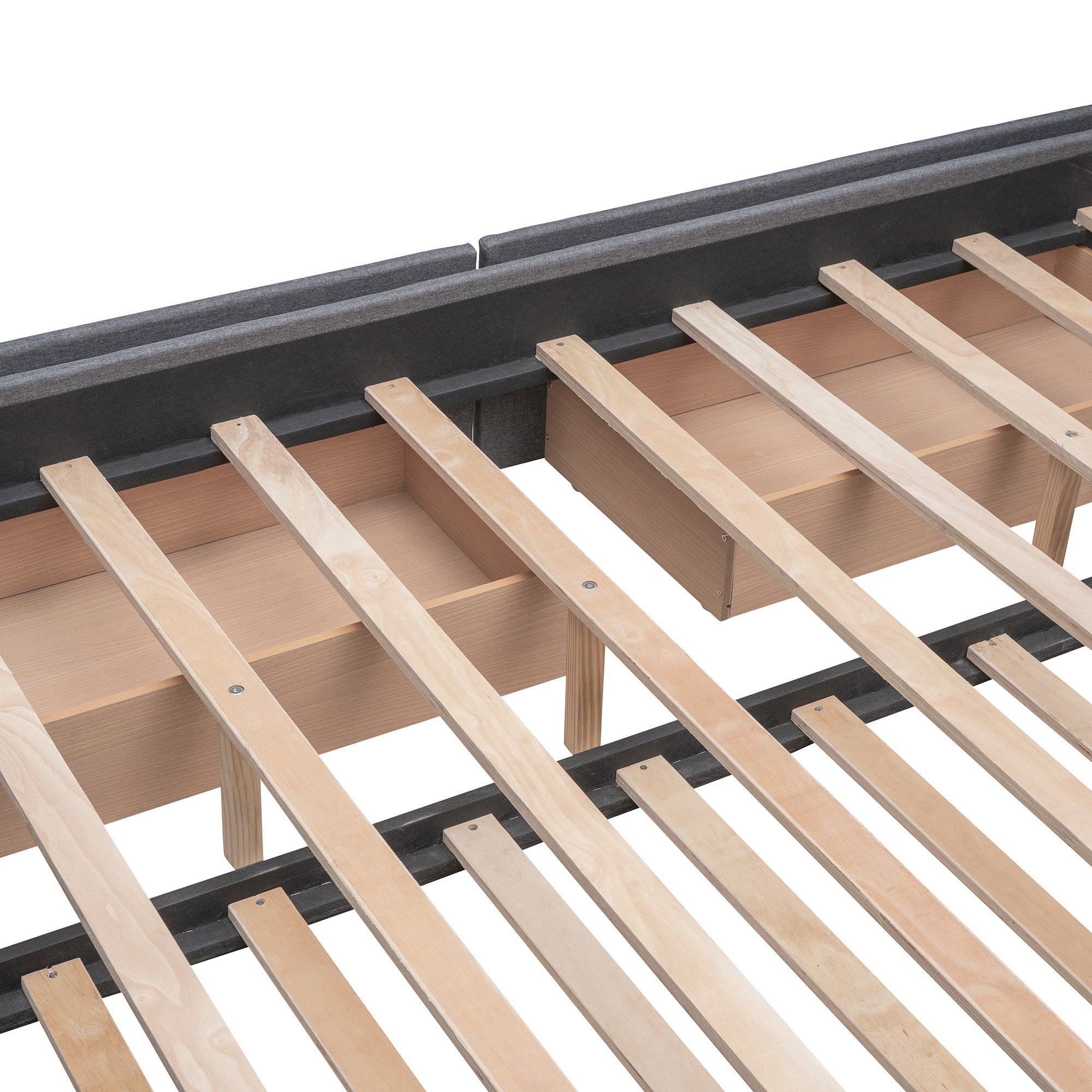 Upholstered Platform Bed with 2 Drawers and 1 Twin XL Trundle, Linen Fabric, Queen Size - Dark Gray(OLD SKU :LP000314AAE)