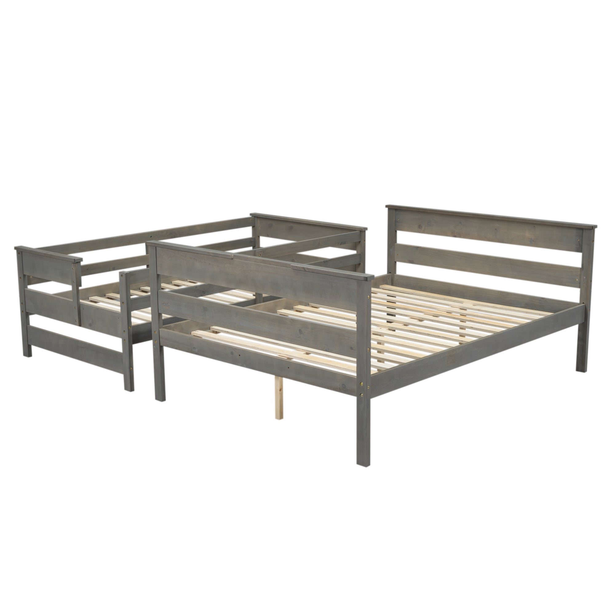 Wood Twin XL over Queen Bunk Bed with Ladder, Gray - Atlantic Fine Furniture Melbourne FL