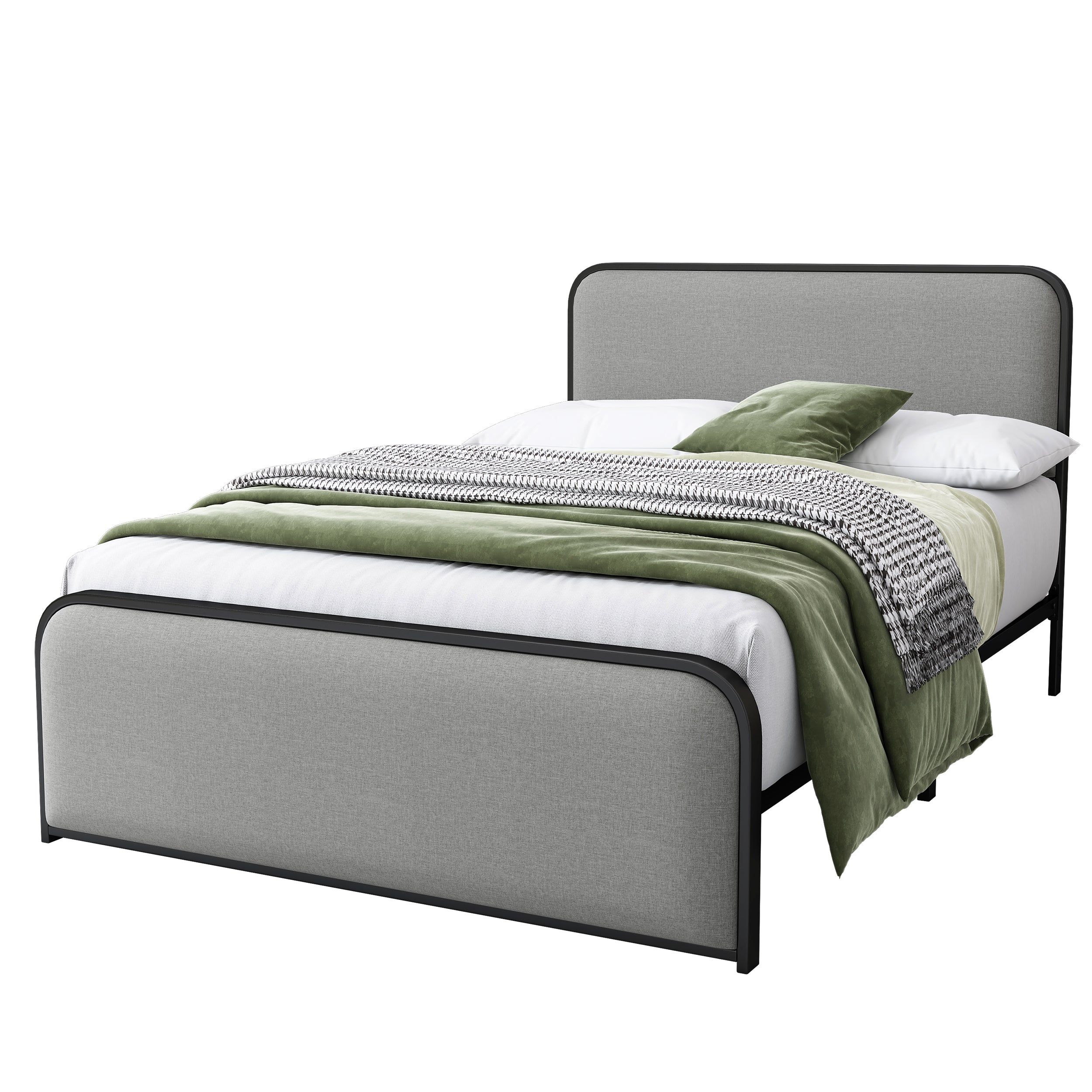Modern Metal Bed Frame with Curved Upholstered Headboard and Footboard Bed with Under Bed Storage, Heavy Duty Metal Slats, Full Size, Grey - Atlantic Fine Furniture Melbourne FL