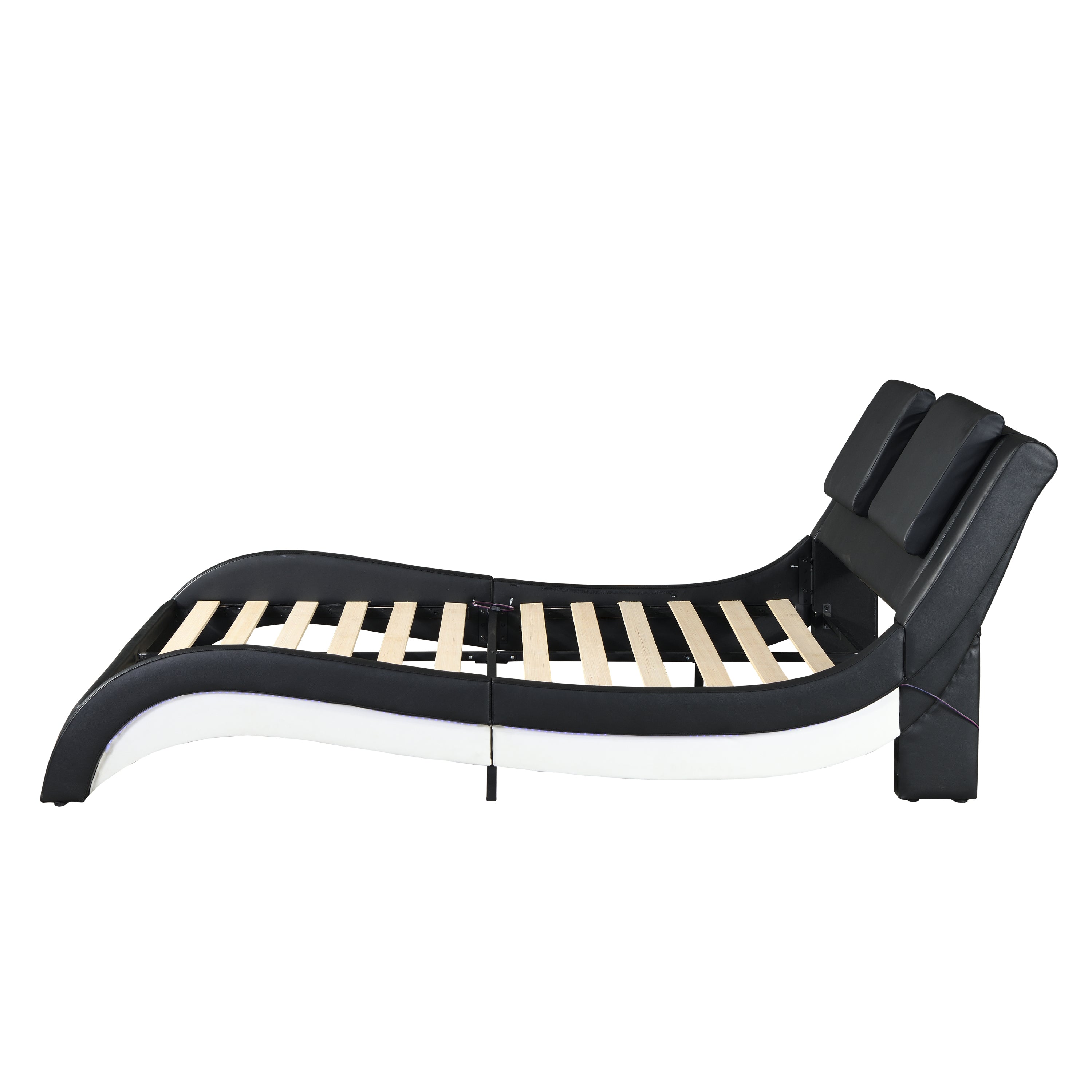 Faux Leather Upholstered Platform Bed Frame with led lighting,Bluetooth connection to play music control,Backrest vibration massage,Curve Design, Wood Slat Support, No Box Spring Needed,King