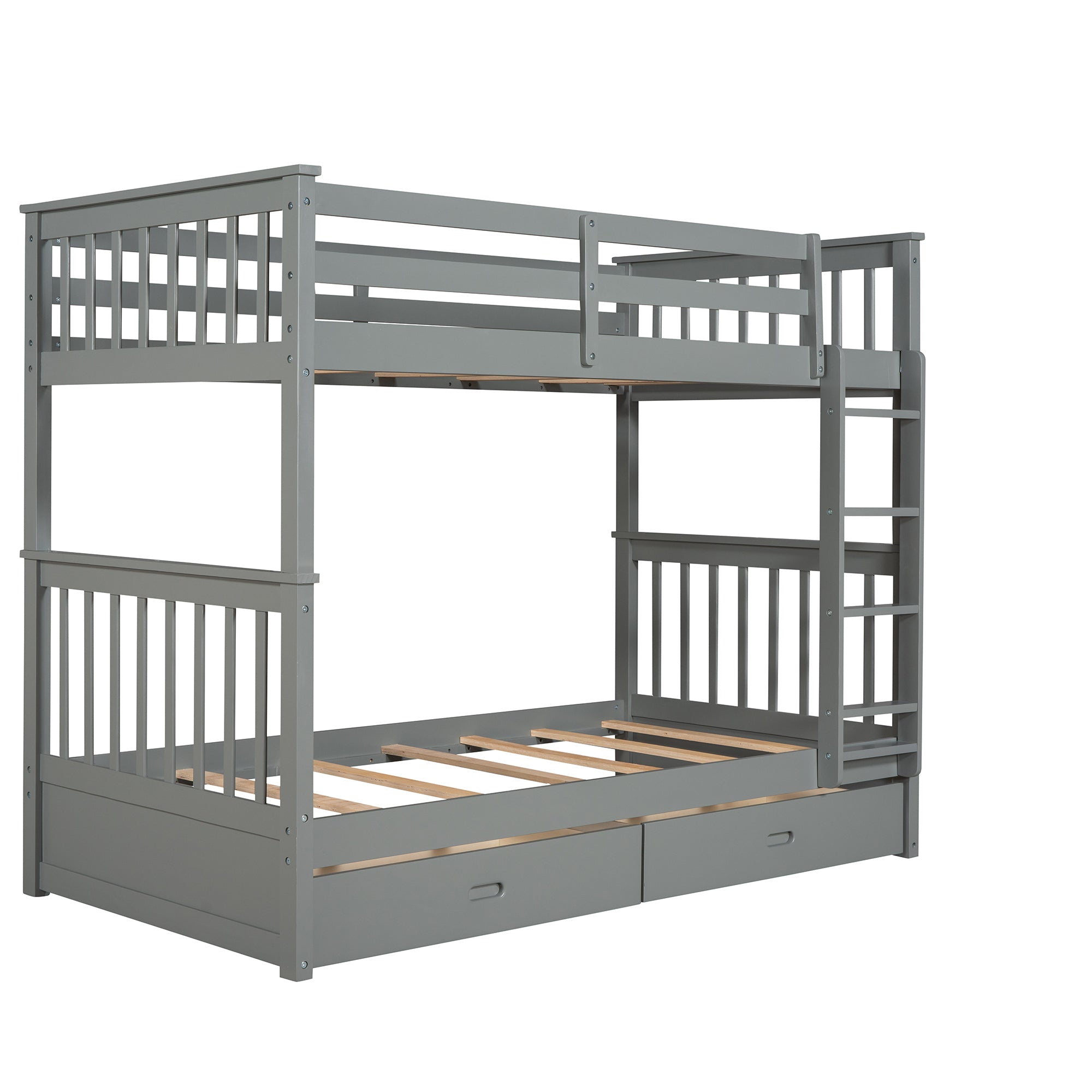 Twin-Over-Twin Bunk Bed with Ladders and Two Storage Drawers (Gray)(LT000265AAE) - Atlantic Fine Furniture Melbourne FL