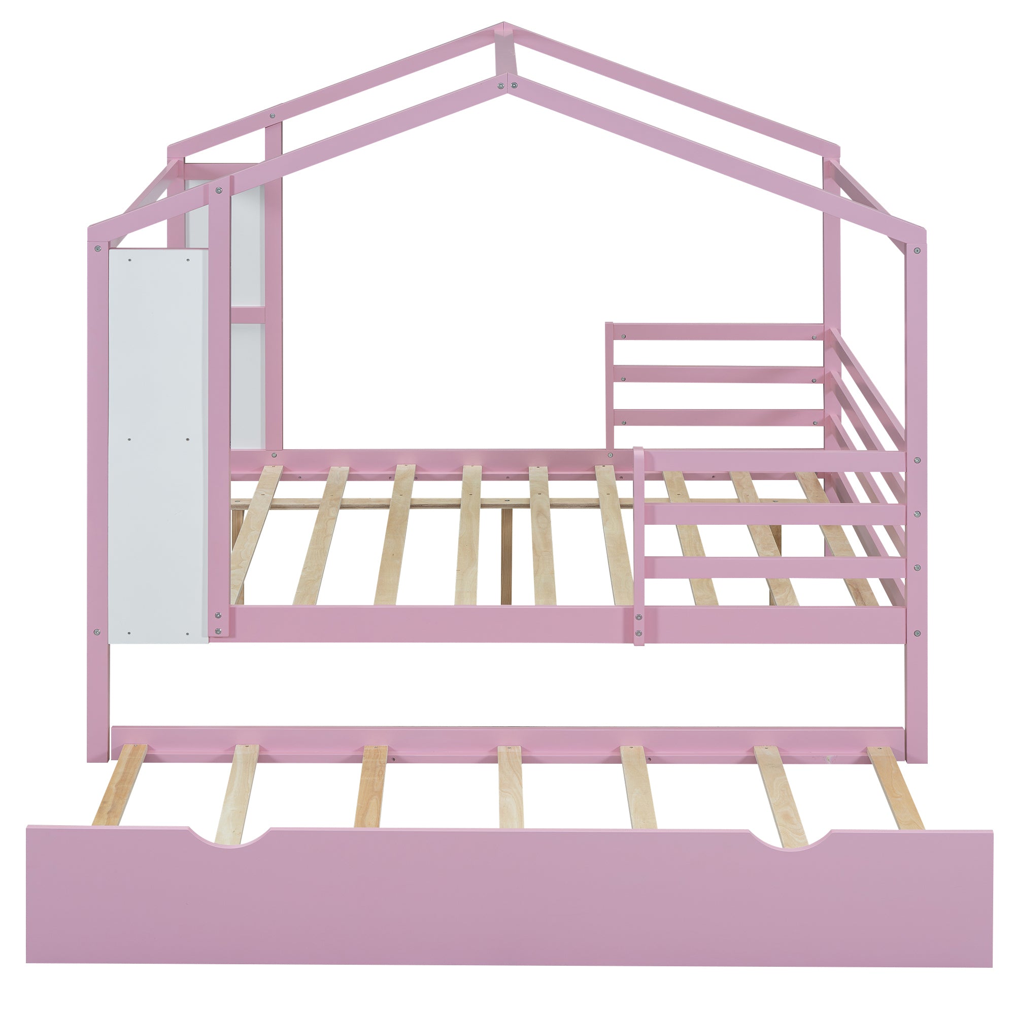 Full Size Wood House Bed with Fence and Writing Board, Pink - Atlantic Fine Furniture Melbourne FL