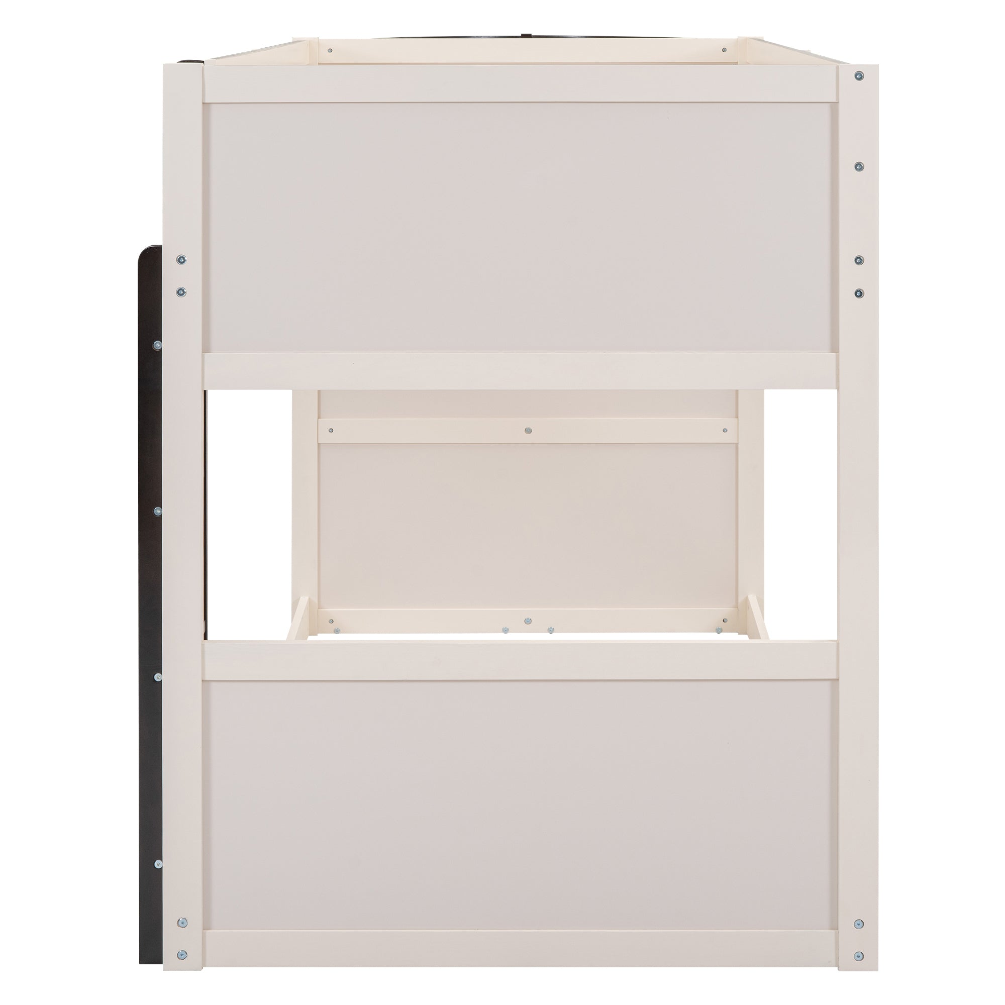 Twin over Twin Boat-Like Shape Bunk Bed with Storage Shelves, Cream+Espresso - Atlantic Fine Furniture Melbourne FL