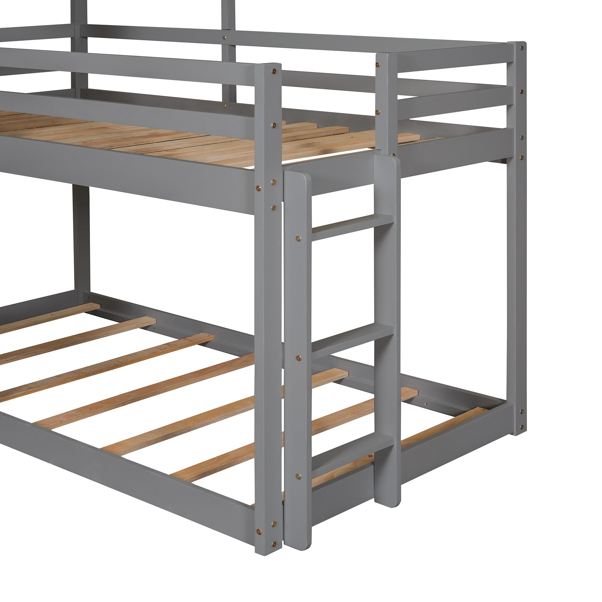 Twin Over Twin Bunk Bed Wood Bed with Roof, Window, Guardrail, Ladder (White) - Atlantic Fine Furniture Melbourne FL