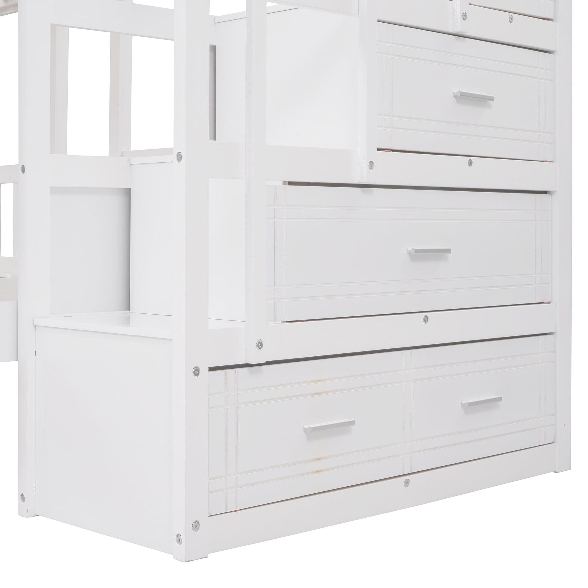 Full Over Twin & Twin Bunk Bed, Wood Triple Bunk Bed with Drawers and Guardrails (White) - Atlantic Fine Furniture Melbourne FL