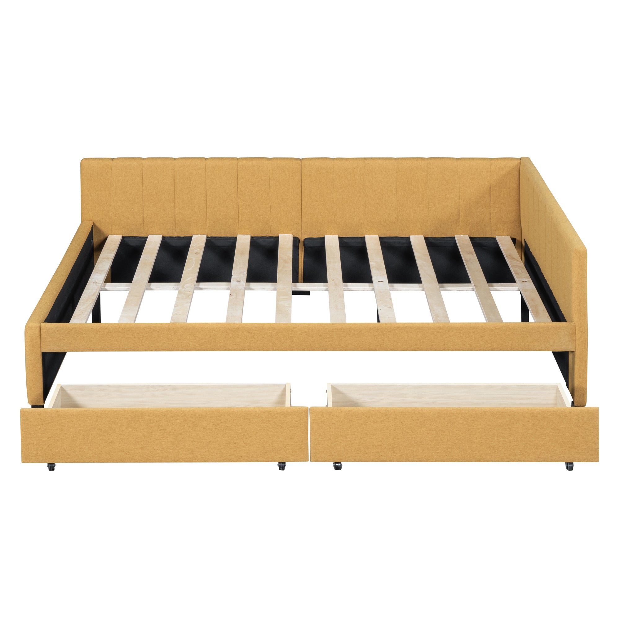 Full Size Upholstered Daybed with 2 Storage Drawers Sofa Bed Frame No Box Spring Needed, Linen Fabric (Yellow) - Atlantic Fine Furniture Melbourne FL