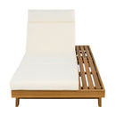 Acacia Wood Lounge Chaise Set With Headrest And Water Resistant Cushions - Beige
